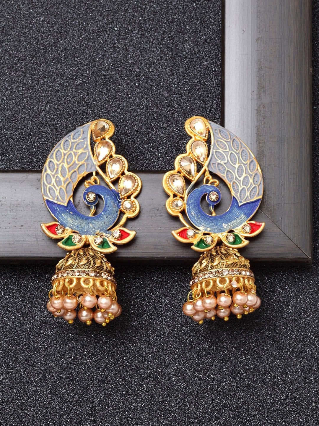 

AVANT-GARDE PARIS Gold-Toned & Grey Dome Shaped Jhumkas Earrings