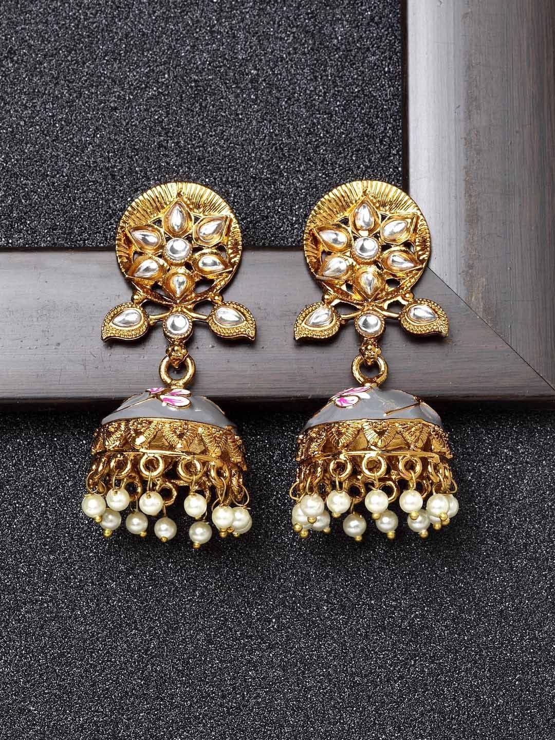 

AVANT-GARDE PARIS Gold-Plated Grey Dome Shaped Jhumkas Earrings