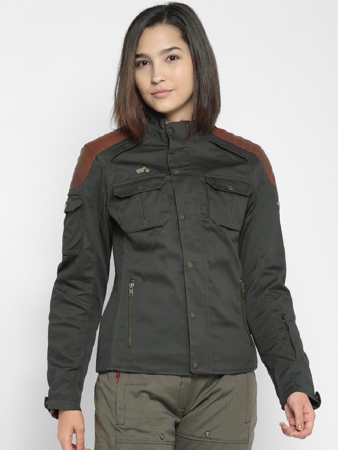 

Royal Enfield Women Olive Green Biker Jacket