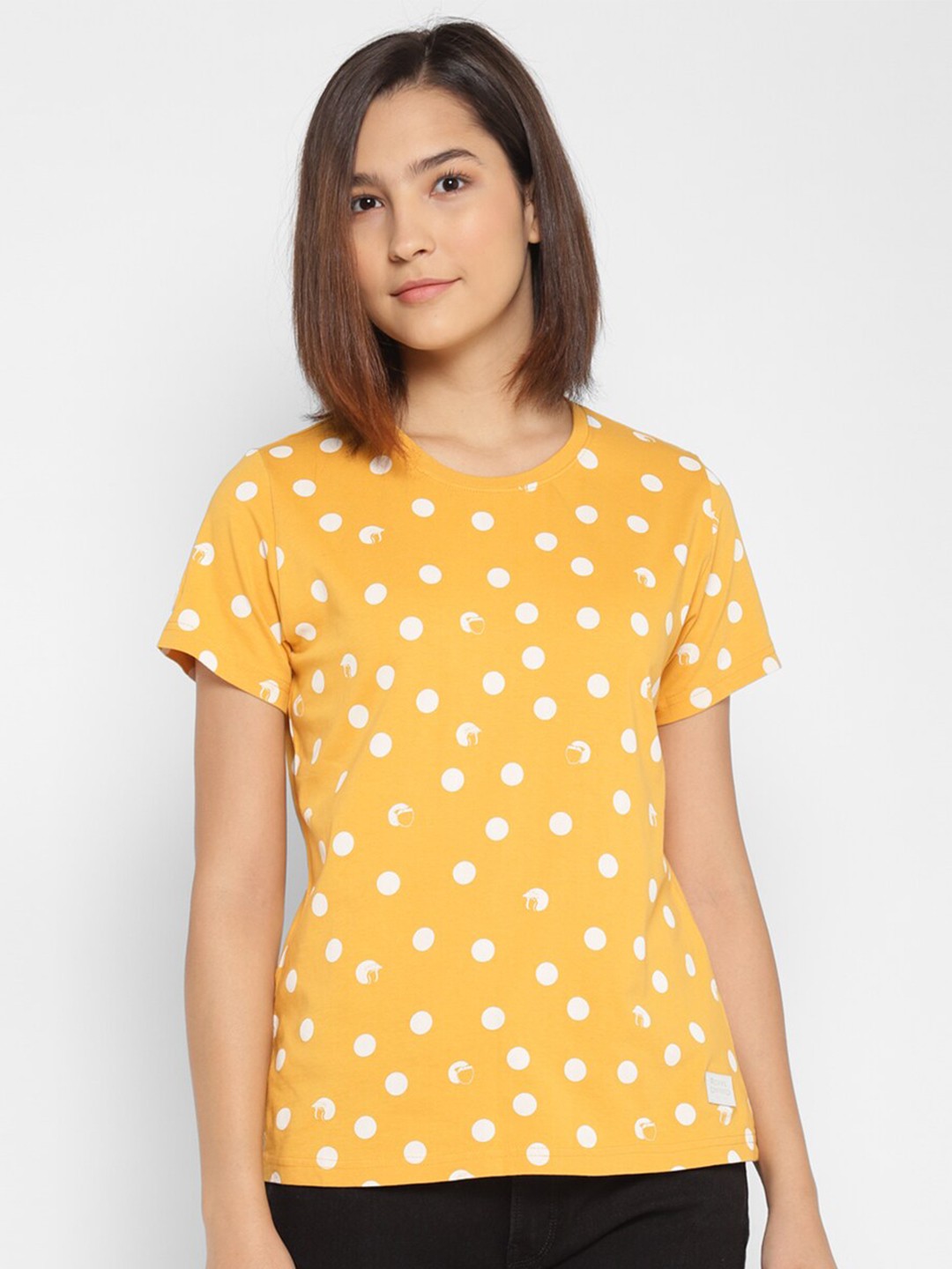 

Royal Enfield Women Mustard Yellow & White Printed Cotton T-shirt