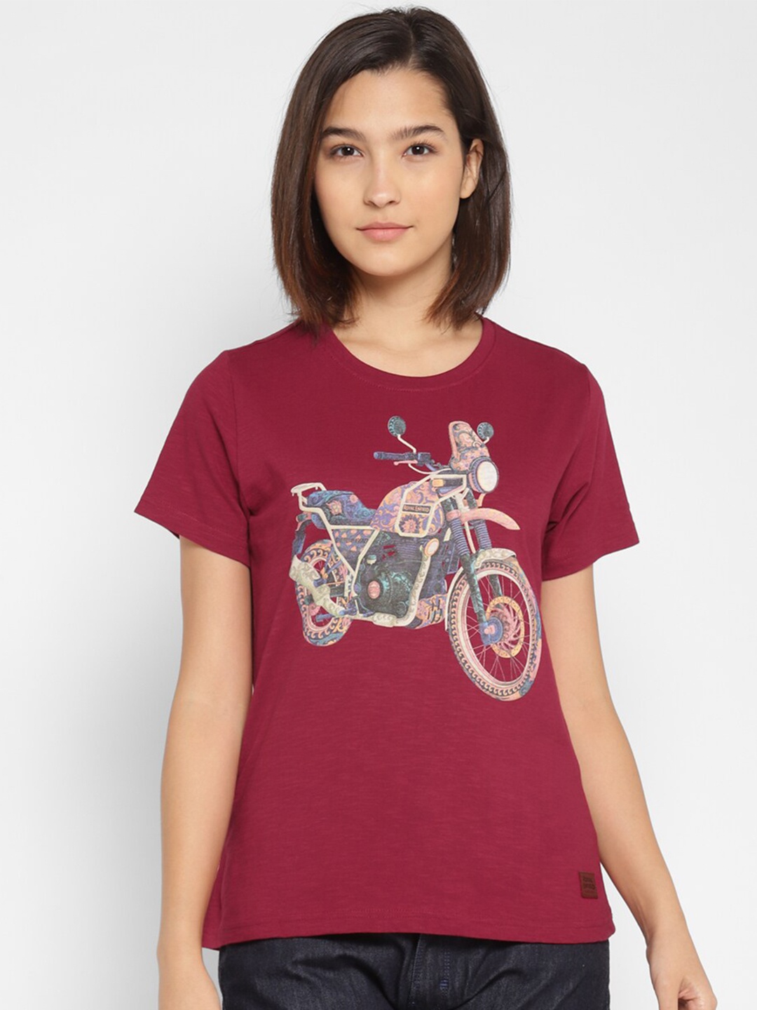 

Royal Enfield Women Red Himalayan Printed Cotton T-shirt