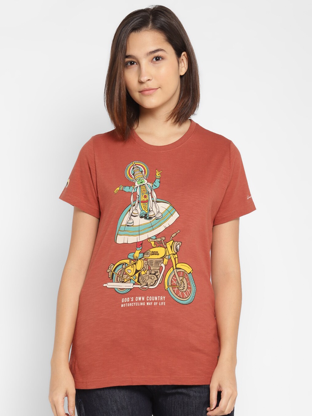 Royal Enfield Women Rust Printed T-shirt