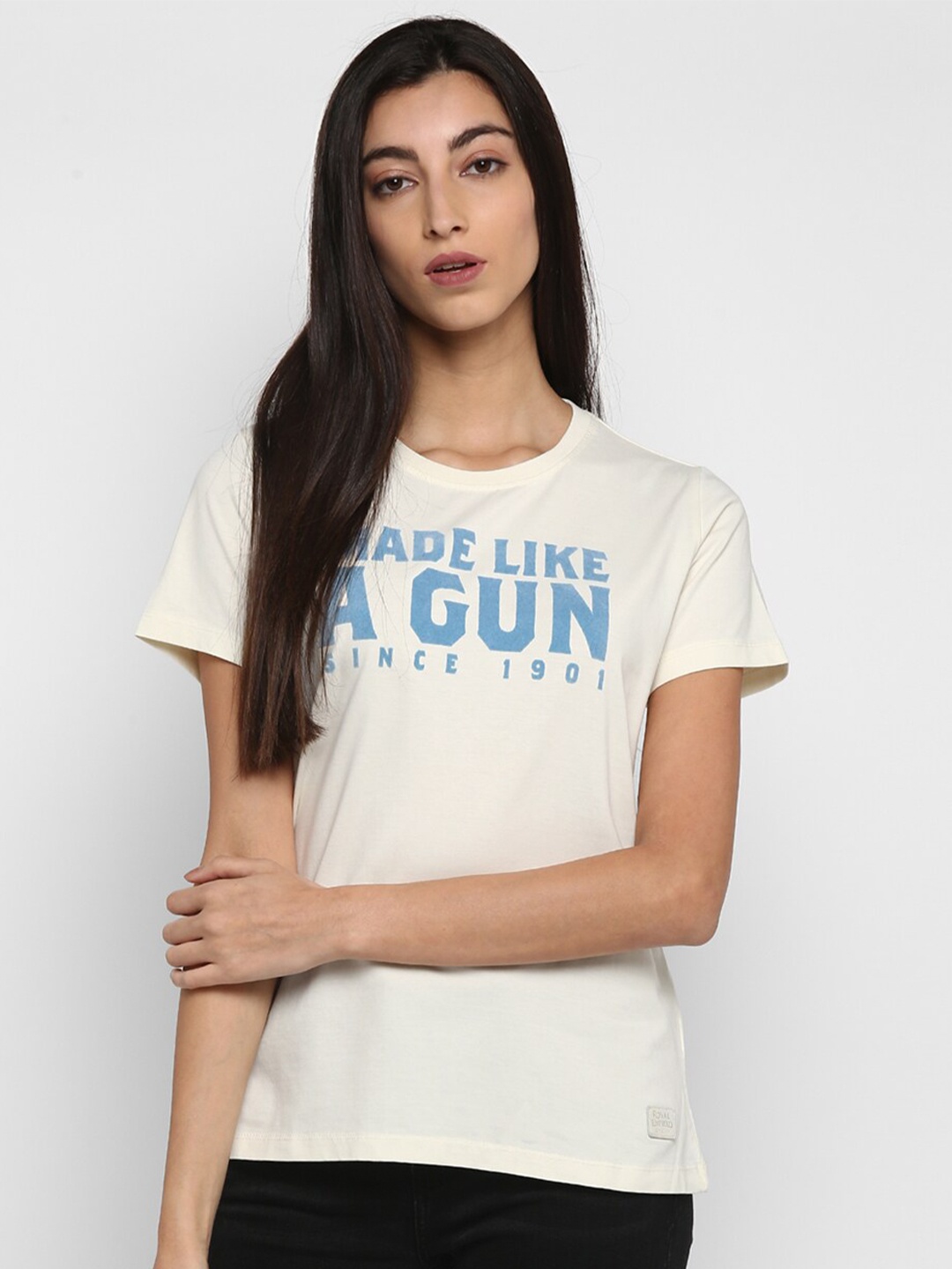 

Royal Enfield Women White & Blue Typography Printed T-shirt
