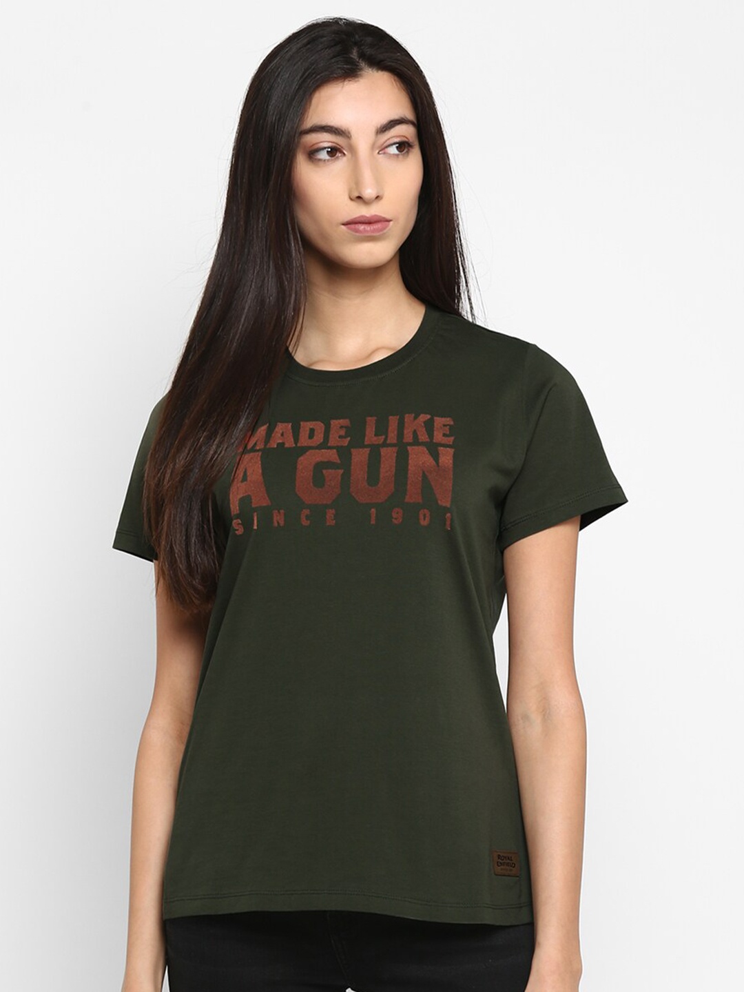 

Royal Enfield Women Olive Green Typography Printed T-shirt
