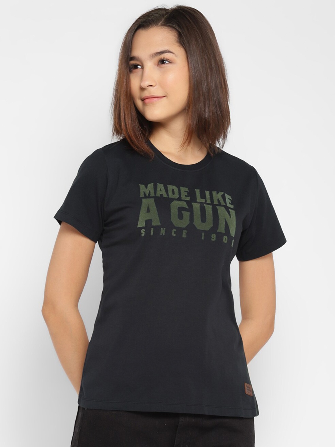 Royal Enfield Women Charcoal Typography Printed T-shirt