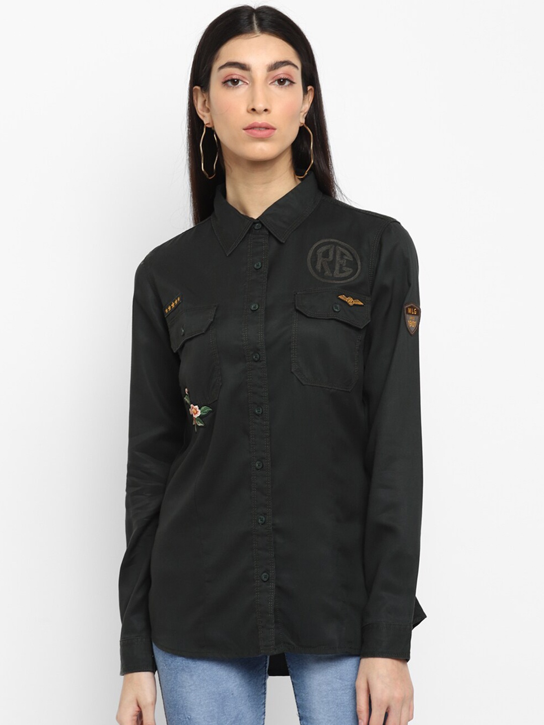 

Royal Enfield Women Olive Green Cotton Casual Shirt