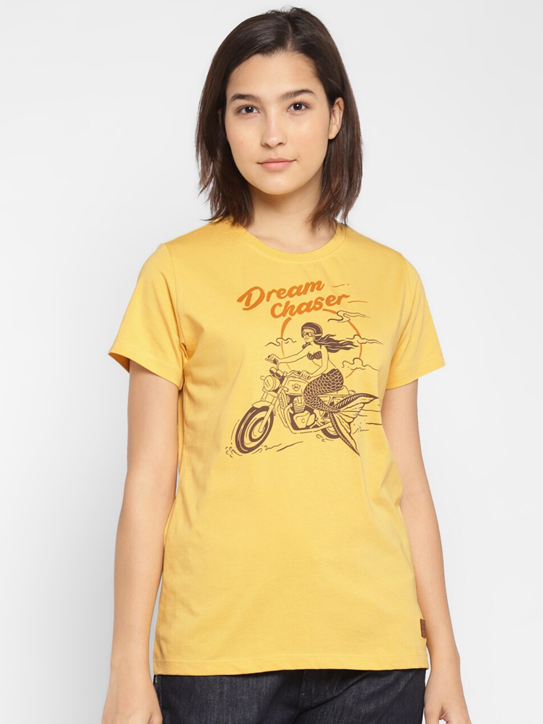 

Royal Enfield Women Yellow Printed T-shirt