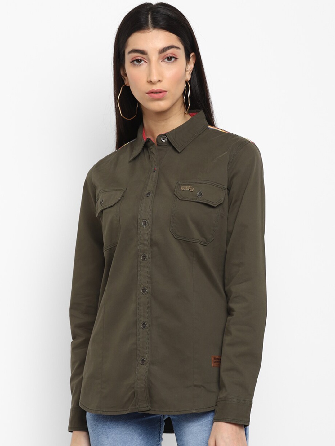 

Royal Enfield Women Olive Green Bohemian Casual Shirt