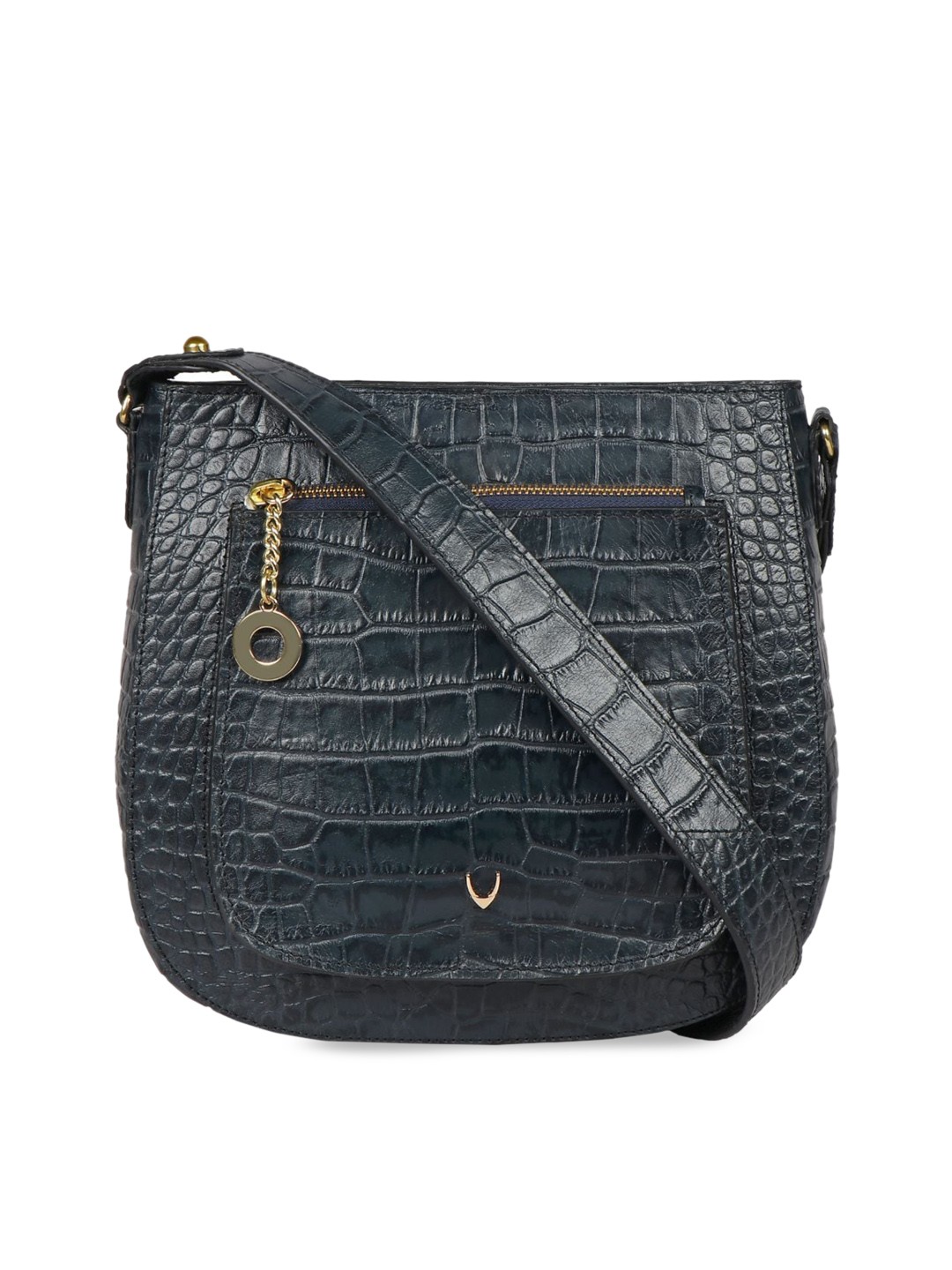 

Hidesign Blue Animal Textured Leather Structured Sling Bag