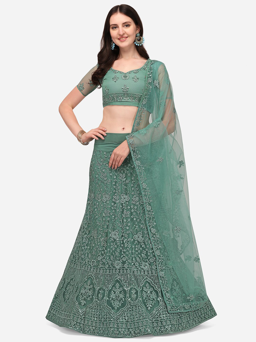 

RAJGRANTH Green Embroidered Semi-Stitched Lehenga & Unstitched Blouse With Dupatta