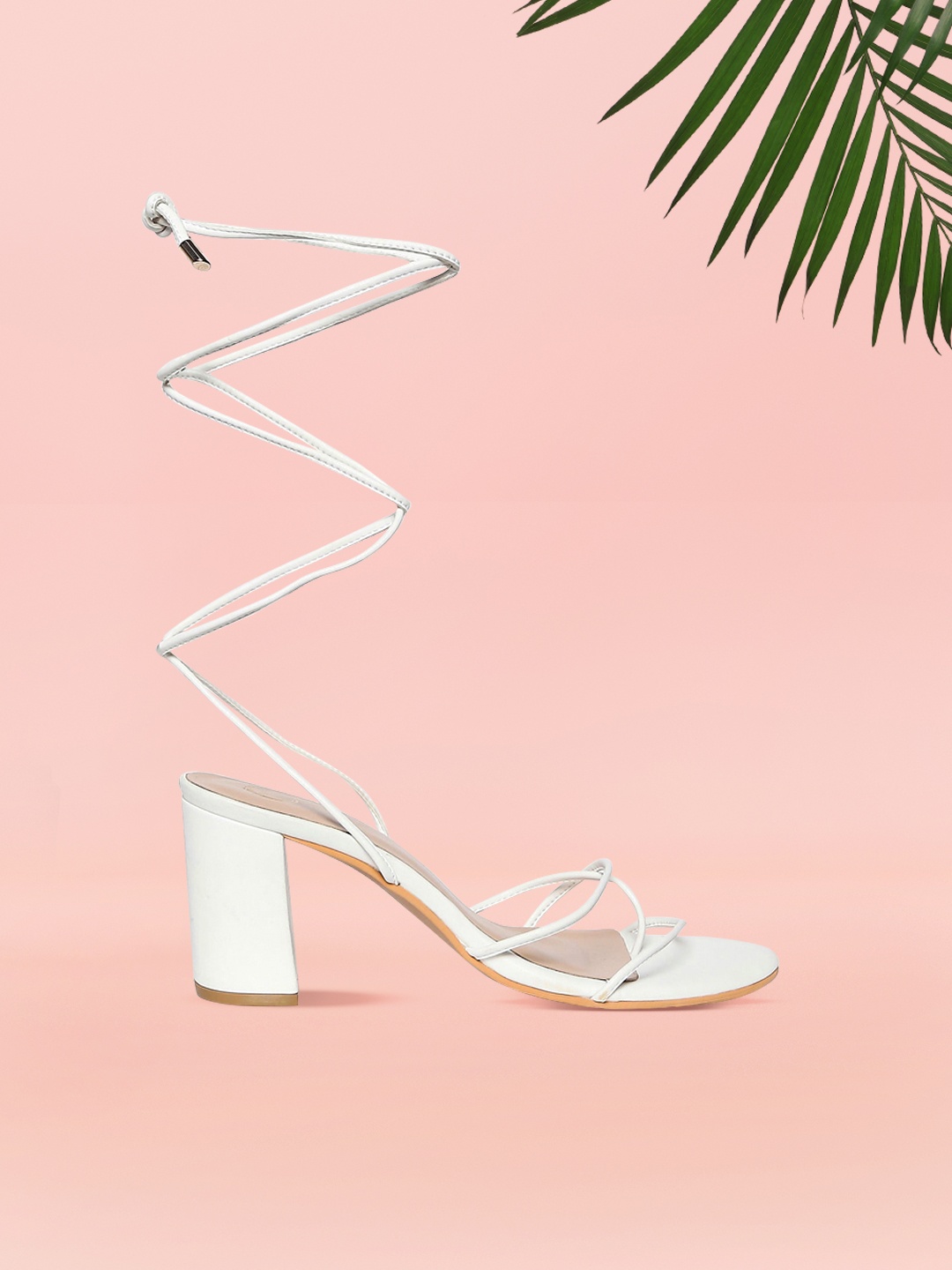 20Dresses White Solid PU Party Block Heeled Party Sandals