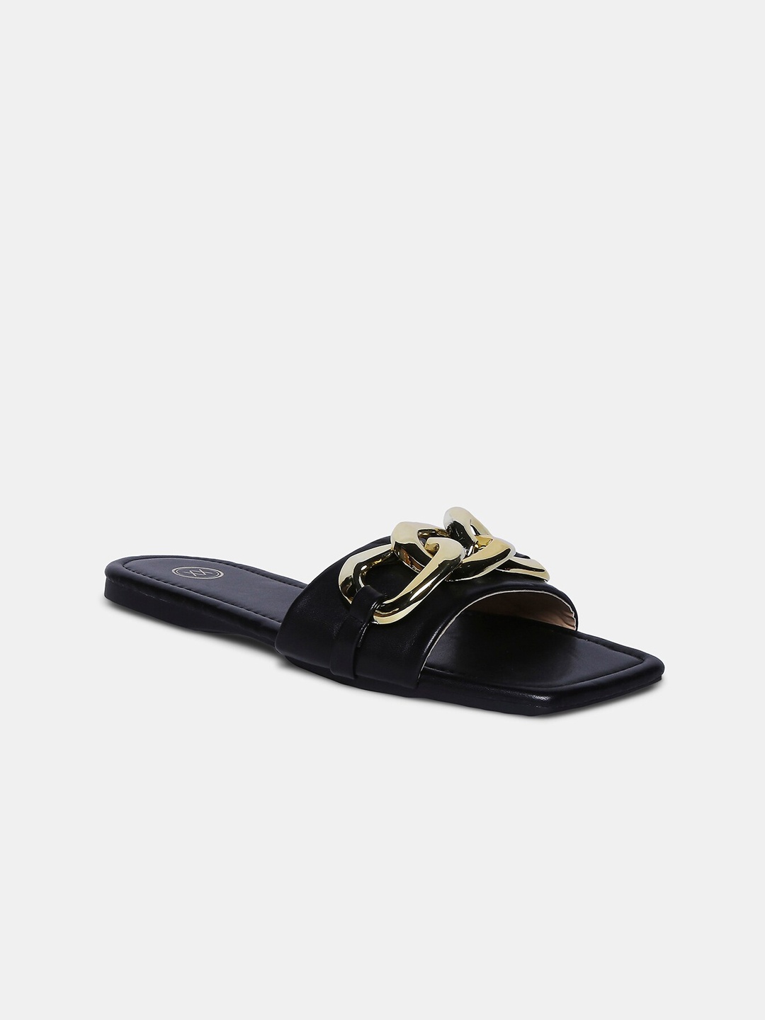 

20Dresses Women Black Printed Leather Party Open Toe Flats