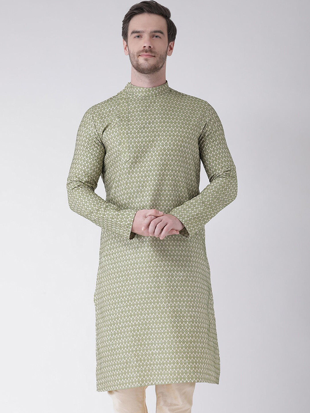 

DEYANN Men Green & Off-White Ethnic Motifs Kurta With Churidar