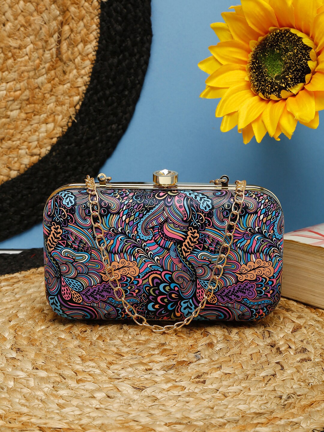 

FARGO Blue & Pink Printed Box Clutch