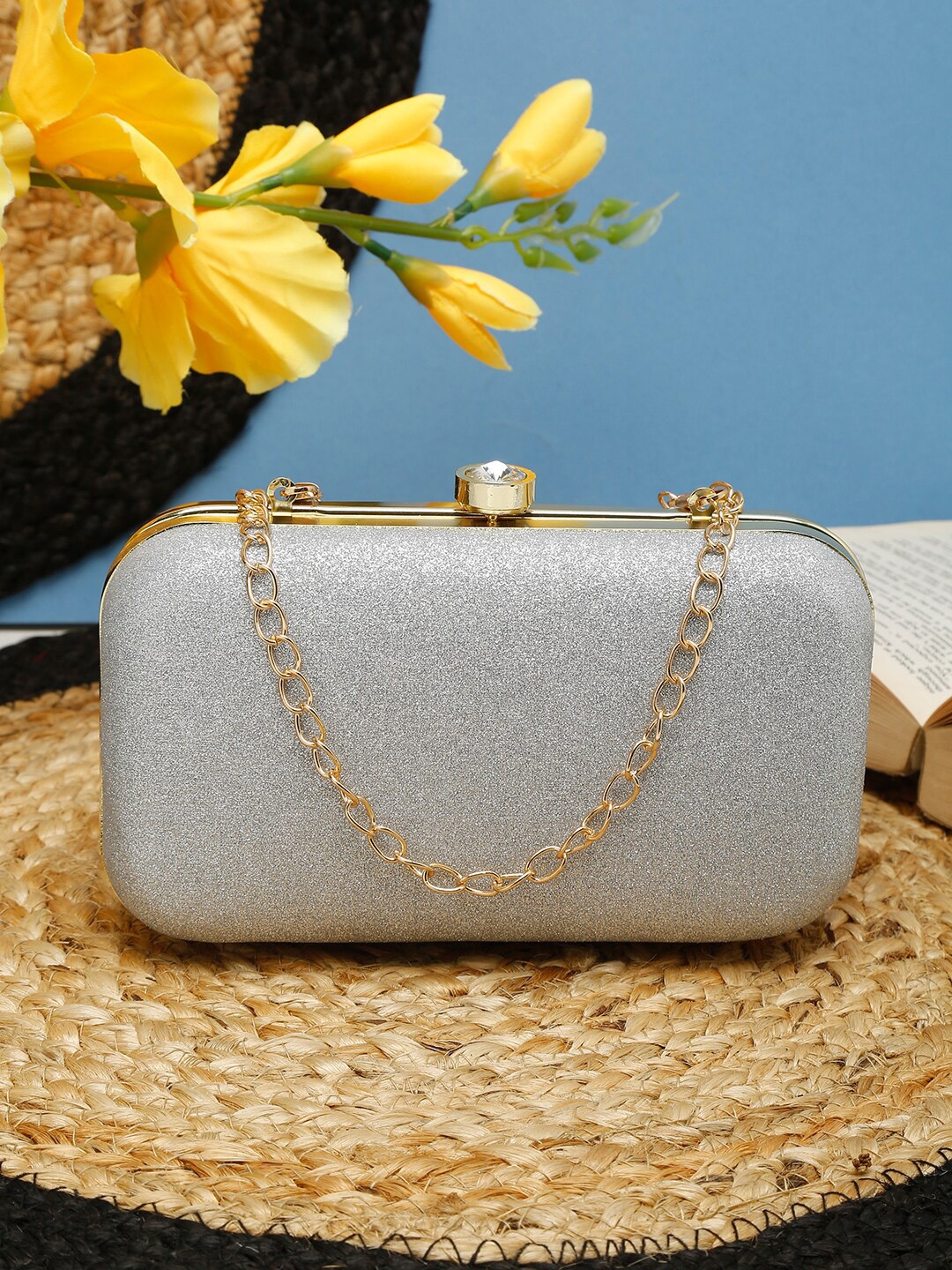 

FARGO Silver-Toned & Gold-Toned Embellished Purse Clutch