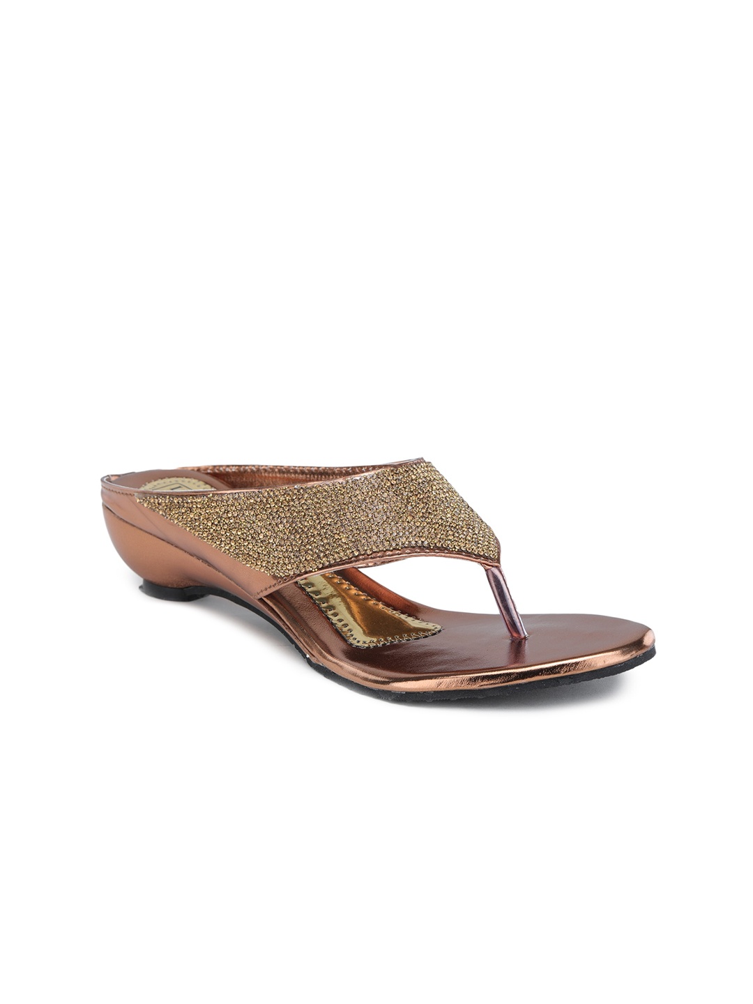 

LONDON STEPS Copper-Toned Embellished Block Sandals