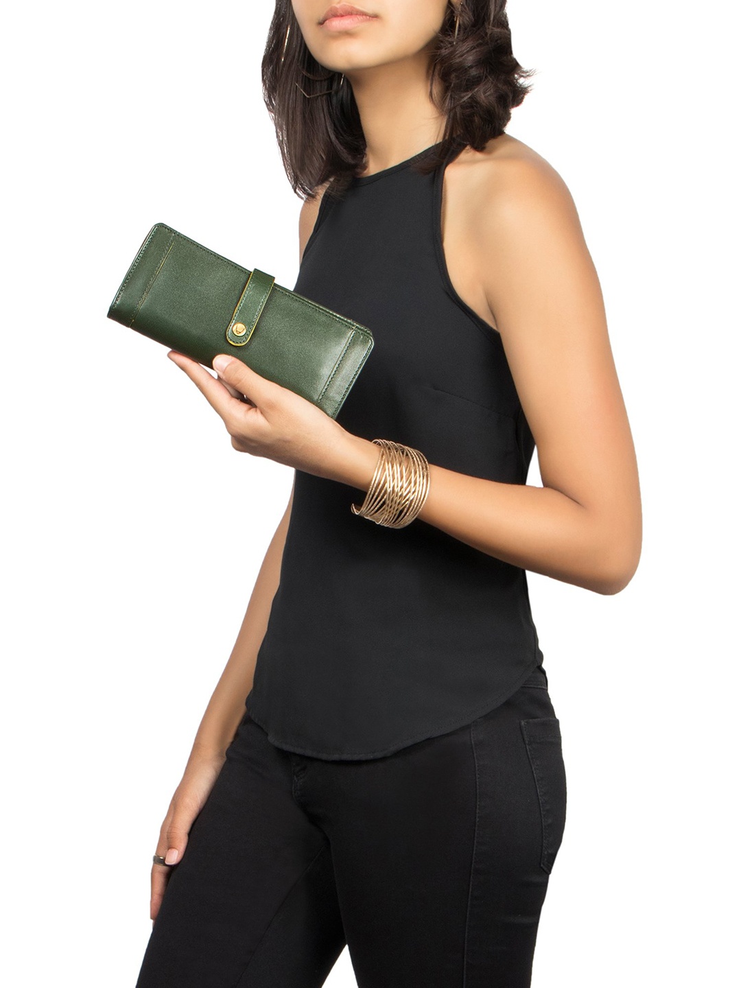 

Hidesign Women Green Leather Three Fold Wallet