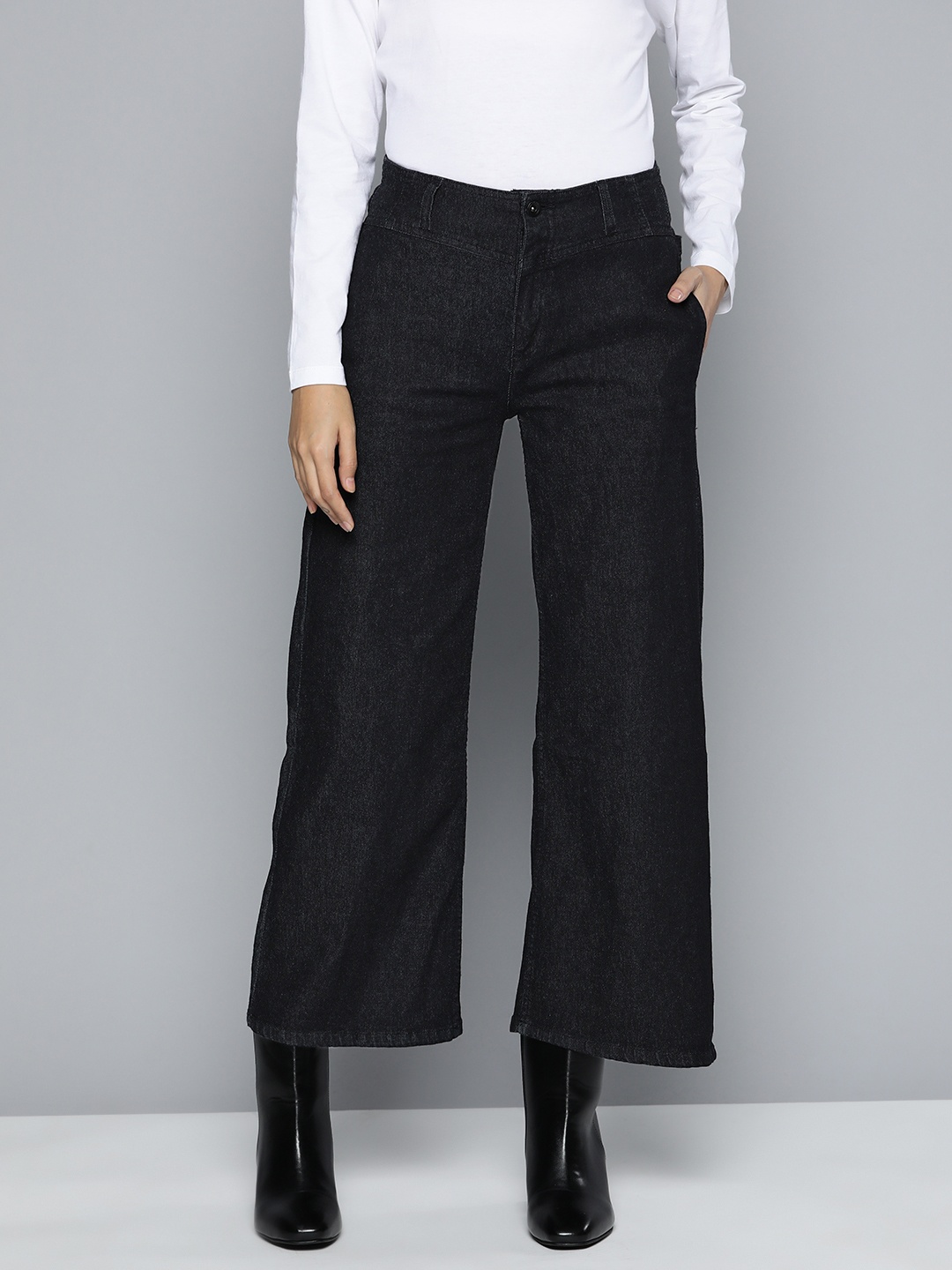 

ether Women Black Wide Leg Stretchable Jeans