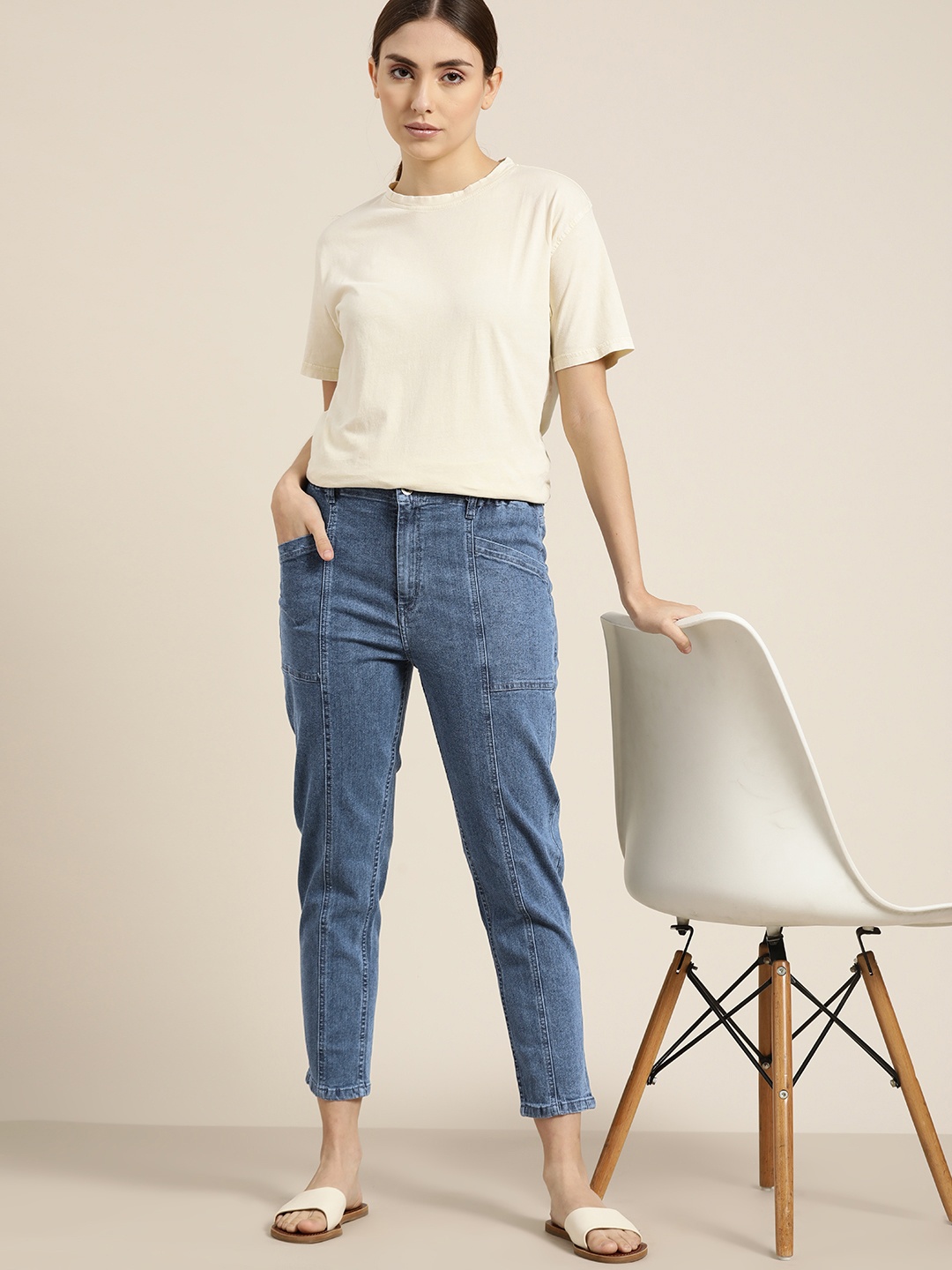 

ether Women Blue Solid Boyfriend Fit Stretchable Jeans