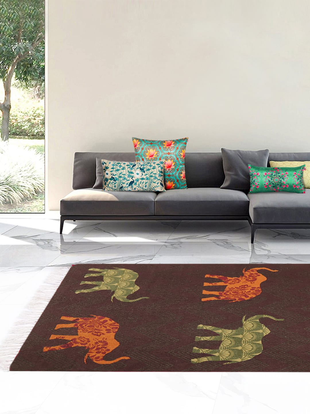 

India Circus by Krsnaa Mehta Brown Ethnic Motifs Printed Carpets