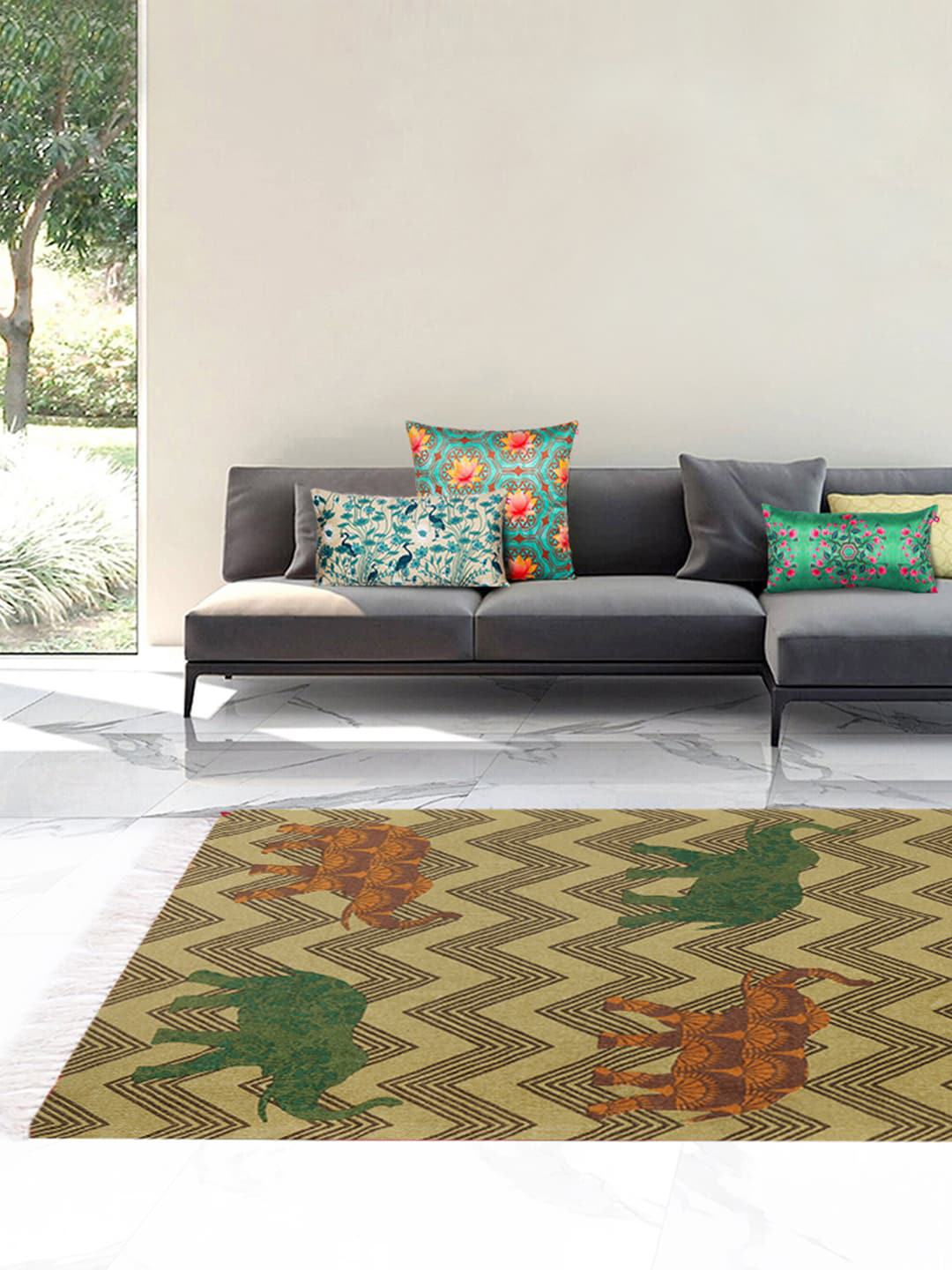 

India Circus by Krsnaa Mehta Mustard Yellow Ethnic Motifs Printed Carpets