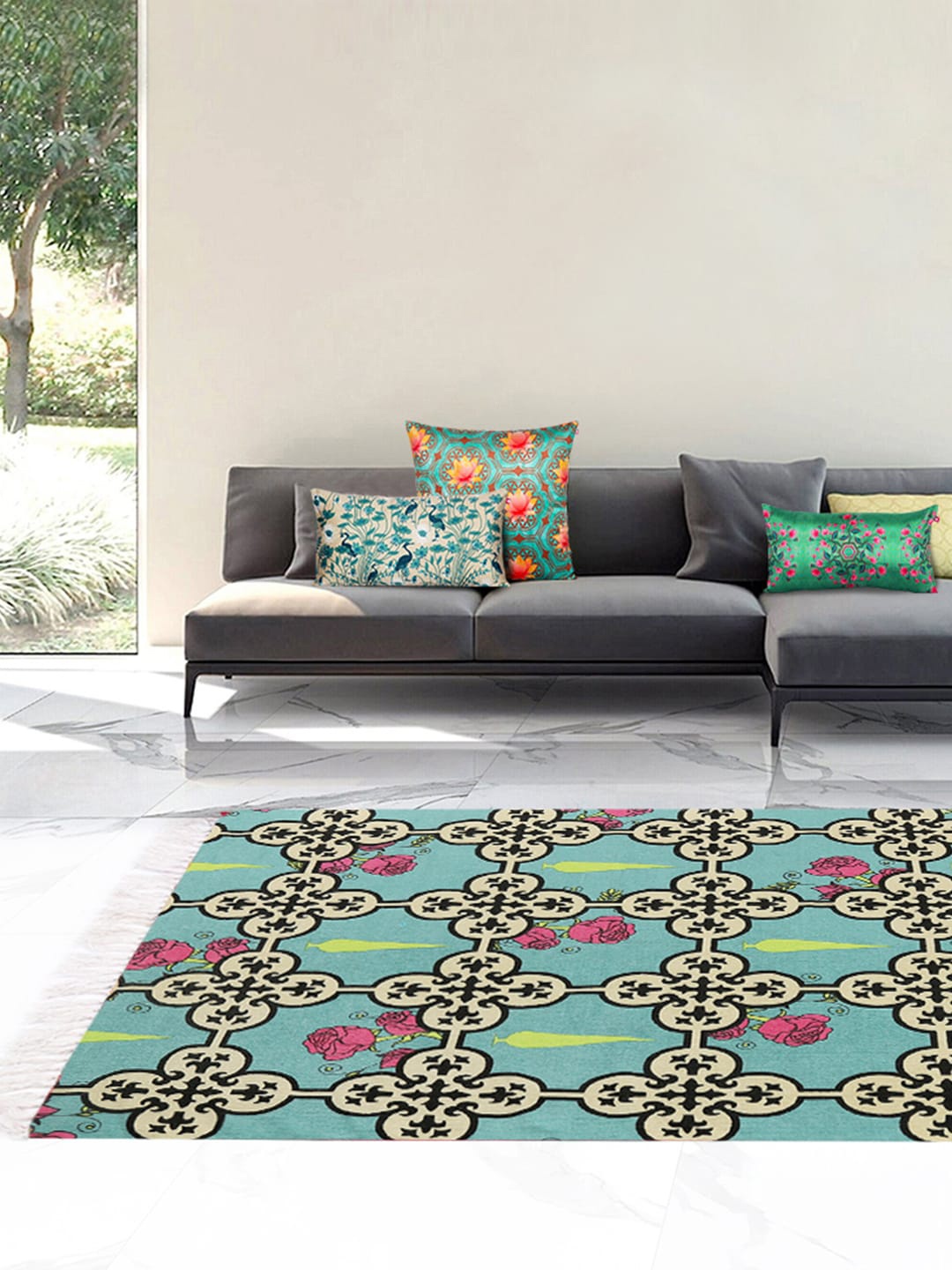 

India Circus by Krsnaa Mehta Aqua Clover's Knotty Play Rug, Teal