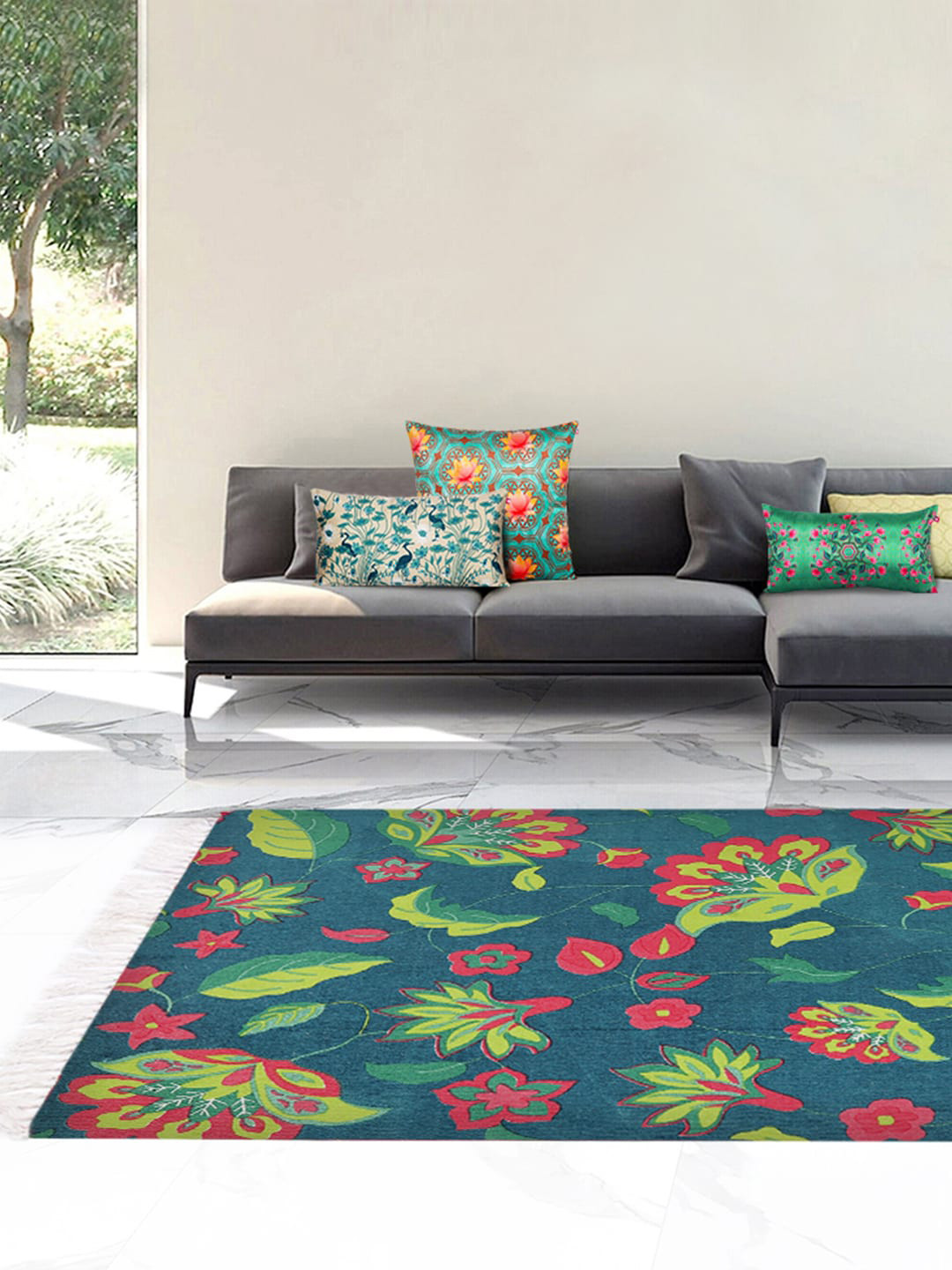 

India Circus by Krsnaa Mehta Green Floral Printed Carpets