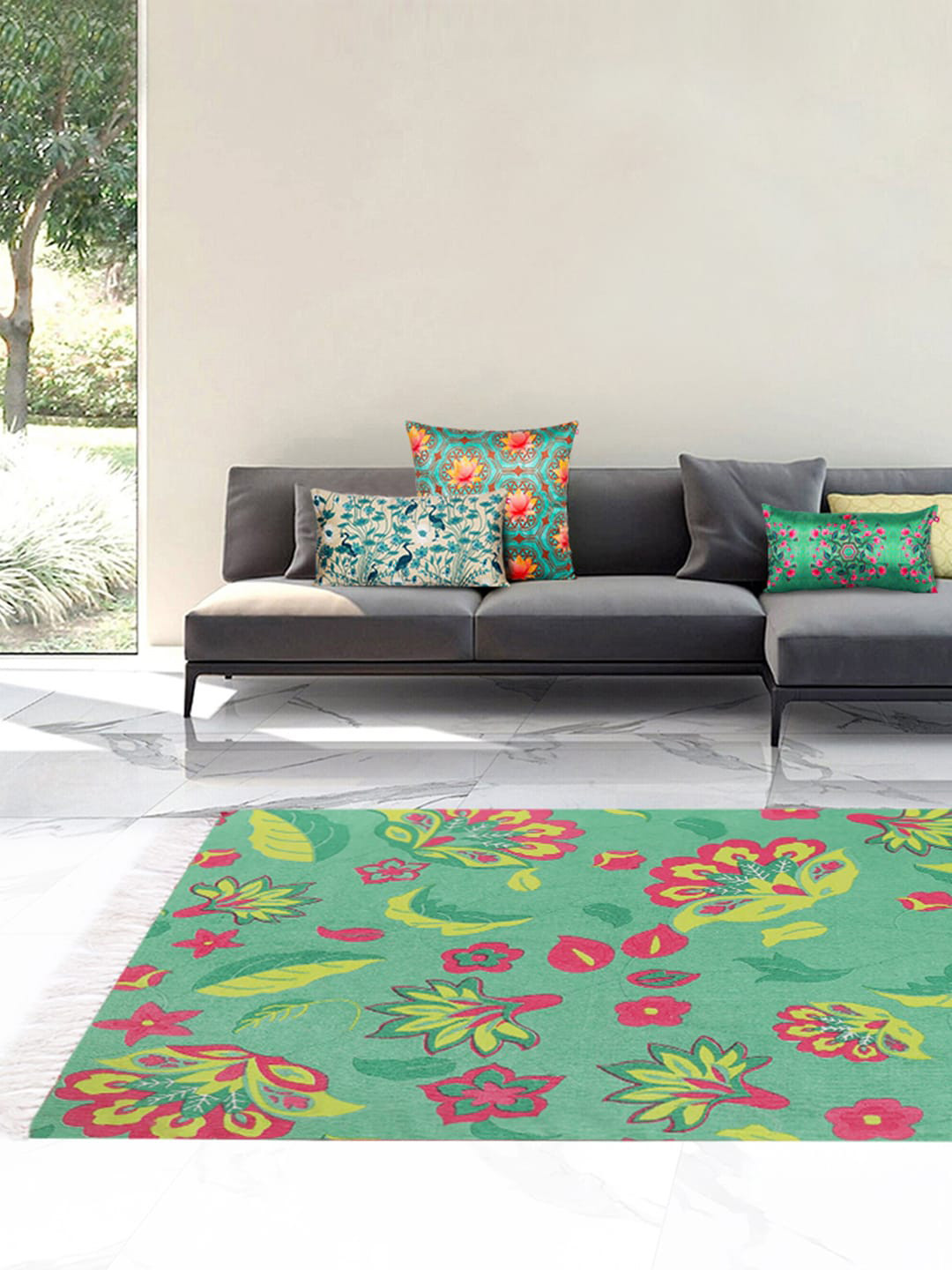 

India Circus by Krsnaa Mehta Green Neon Cyanic Pop Burst Rug