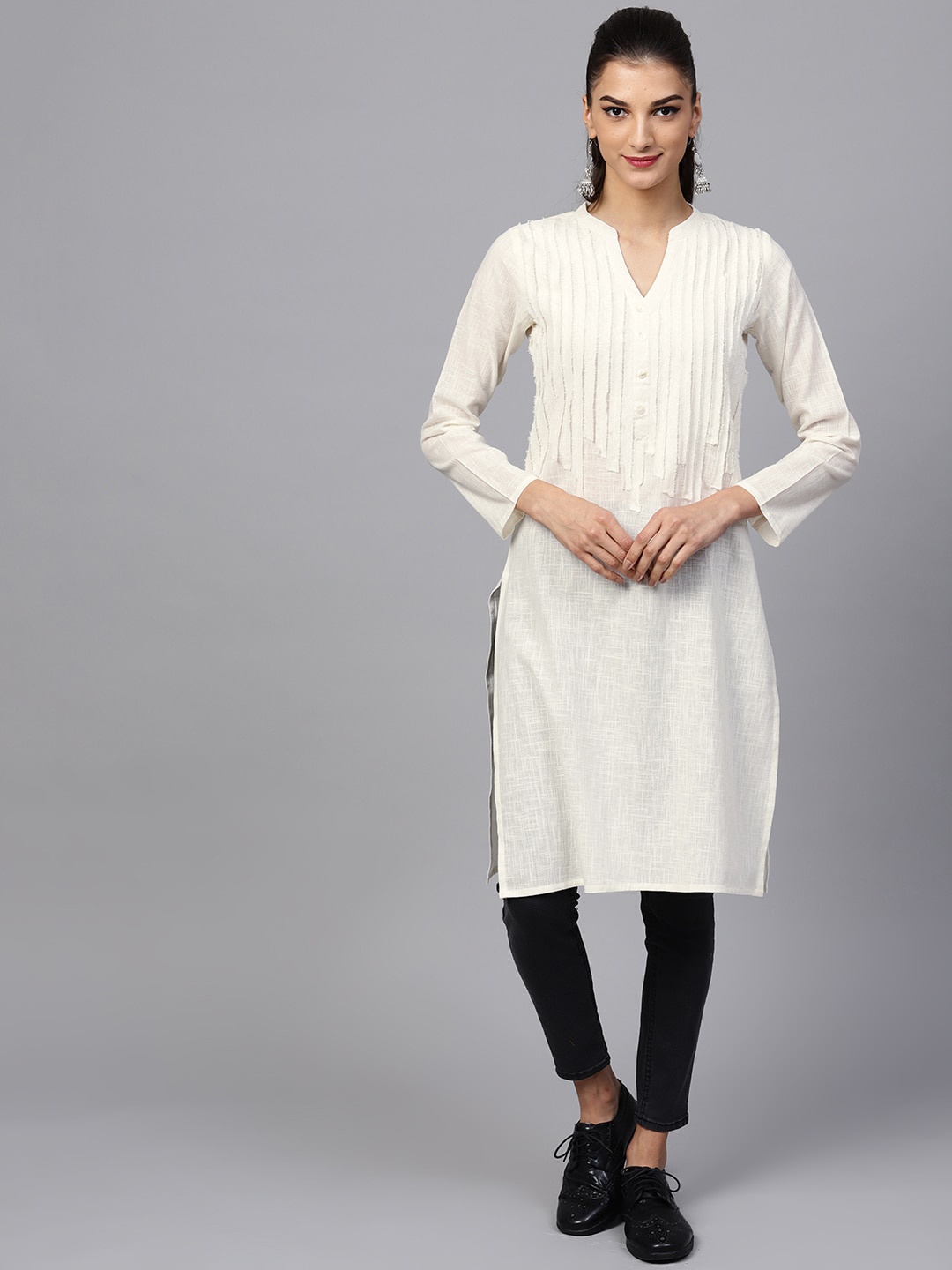 

Indo Era Women White Solid Straight Kurta