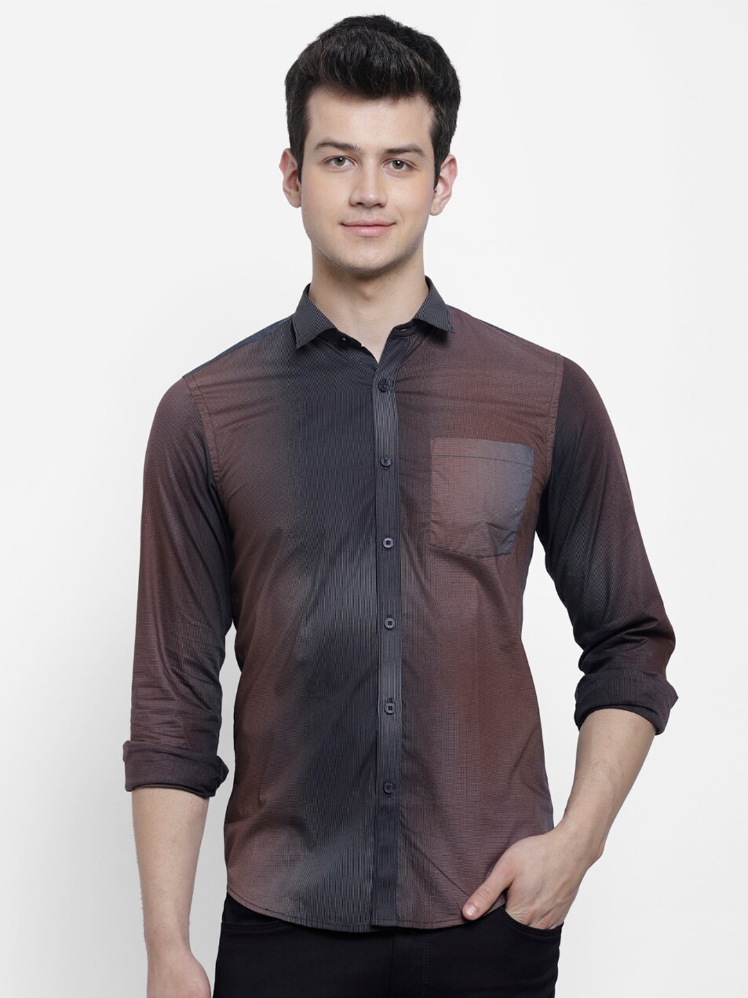 

cape canary Men Black & Brown Ombre Smart Cotton Casual Shirt
