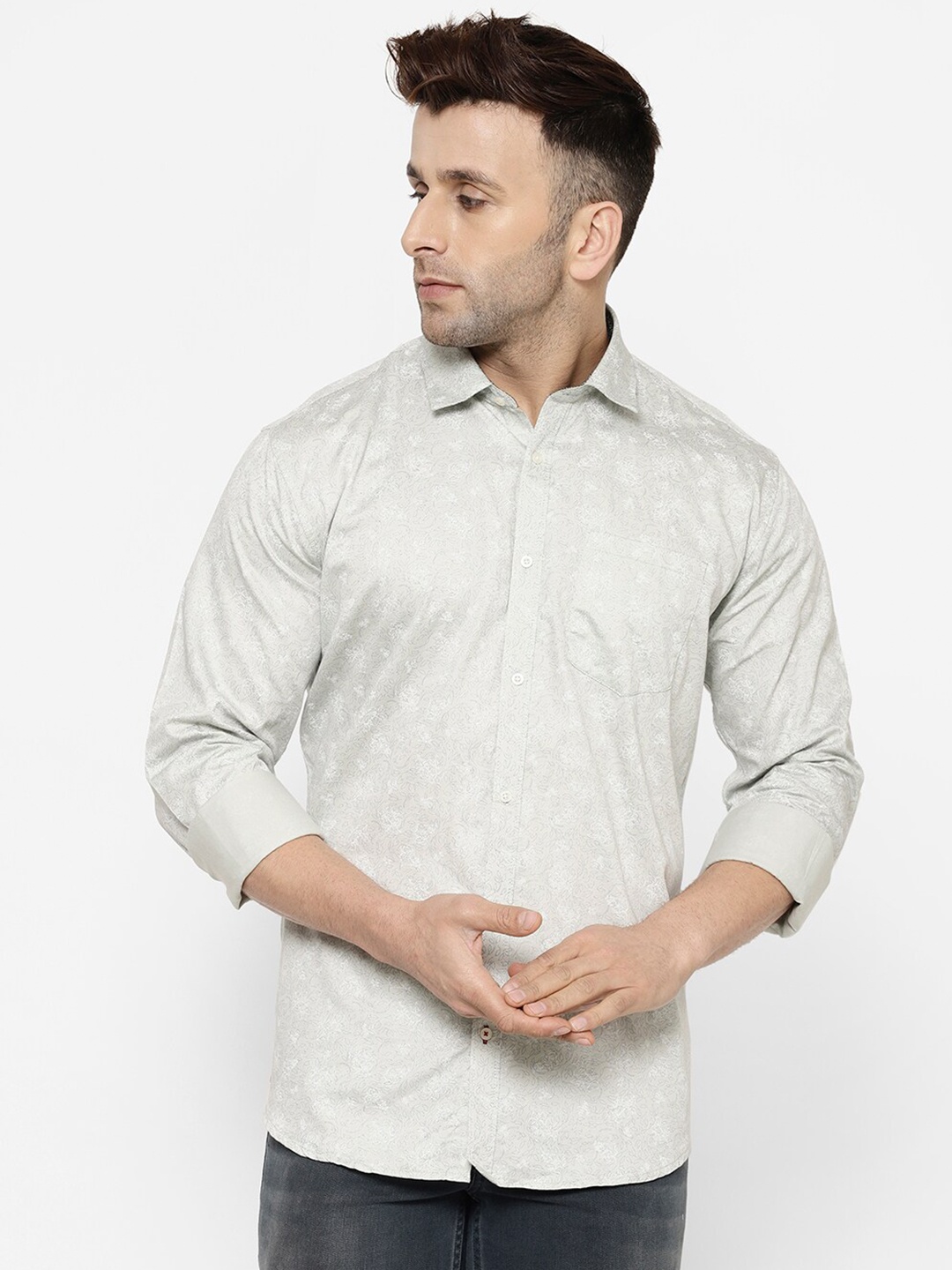 

cape canary Men Green Smart Printed Cotton Casual Shirt