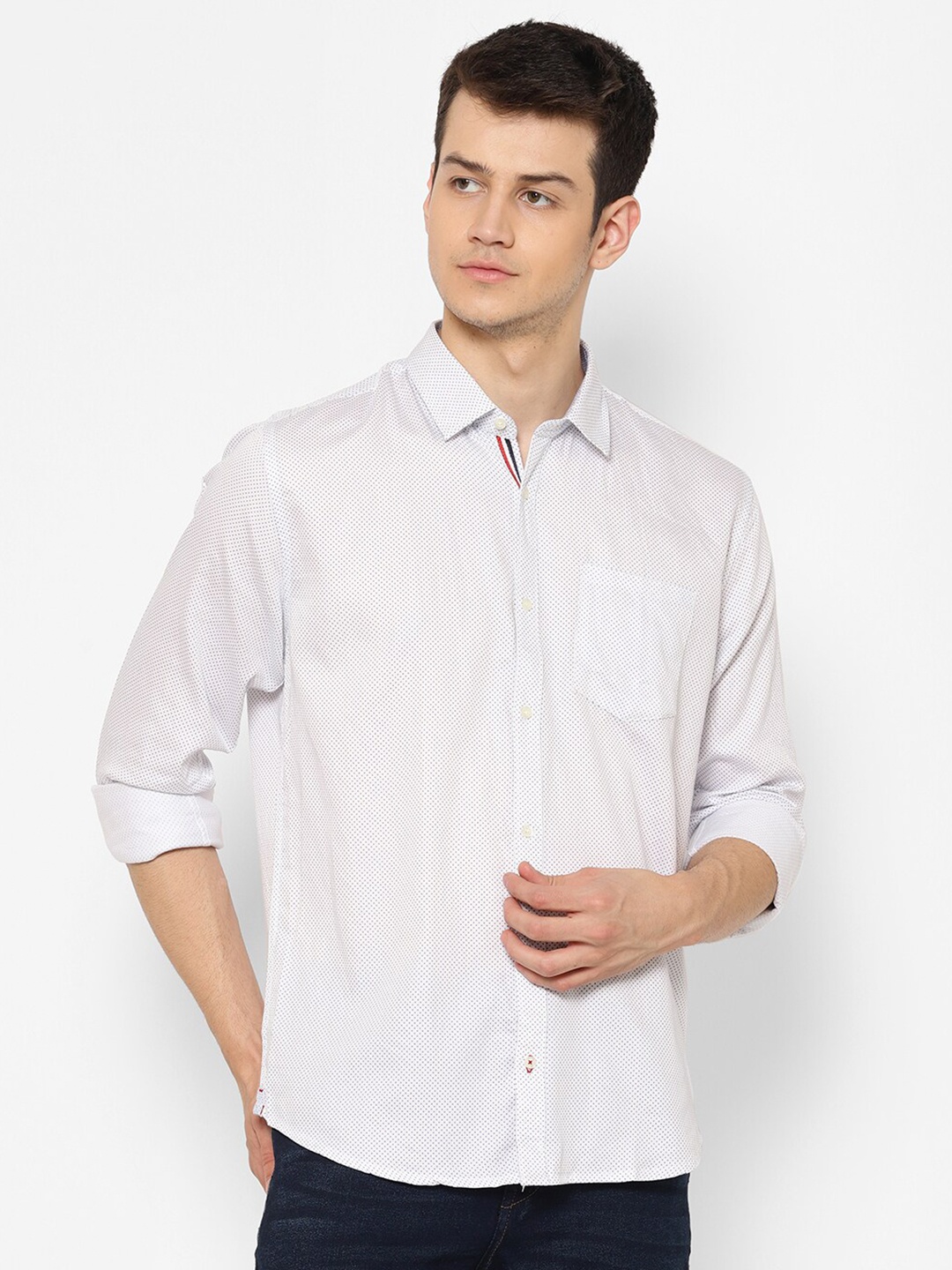 

cape canary Men White Ditsy Print Smart Cotton Casual Shirt