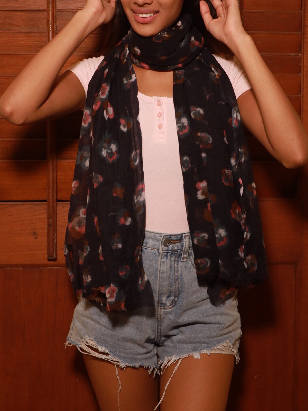

Ayesha Women Black & Red Contemporary Floral Printed Scarf
