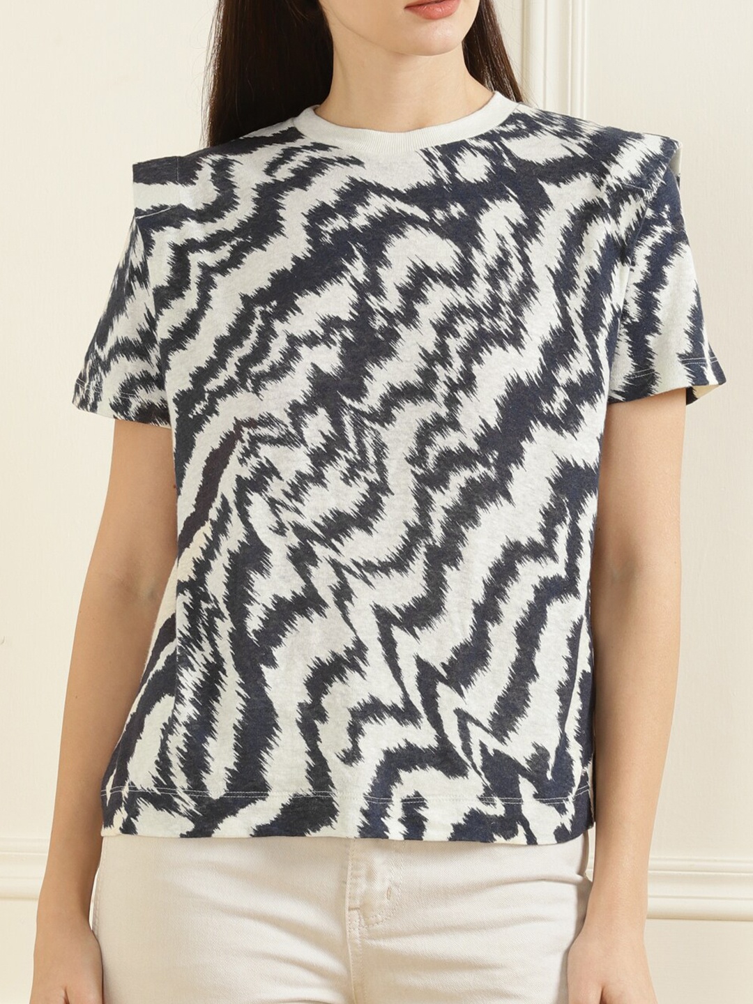 

Ted Baker Women Beige Printed Extended Sleeves Pockets T-shirt