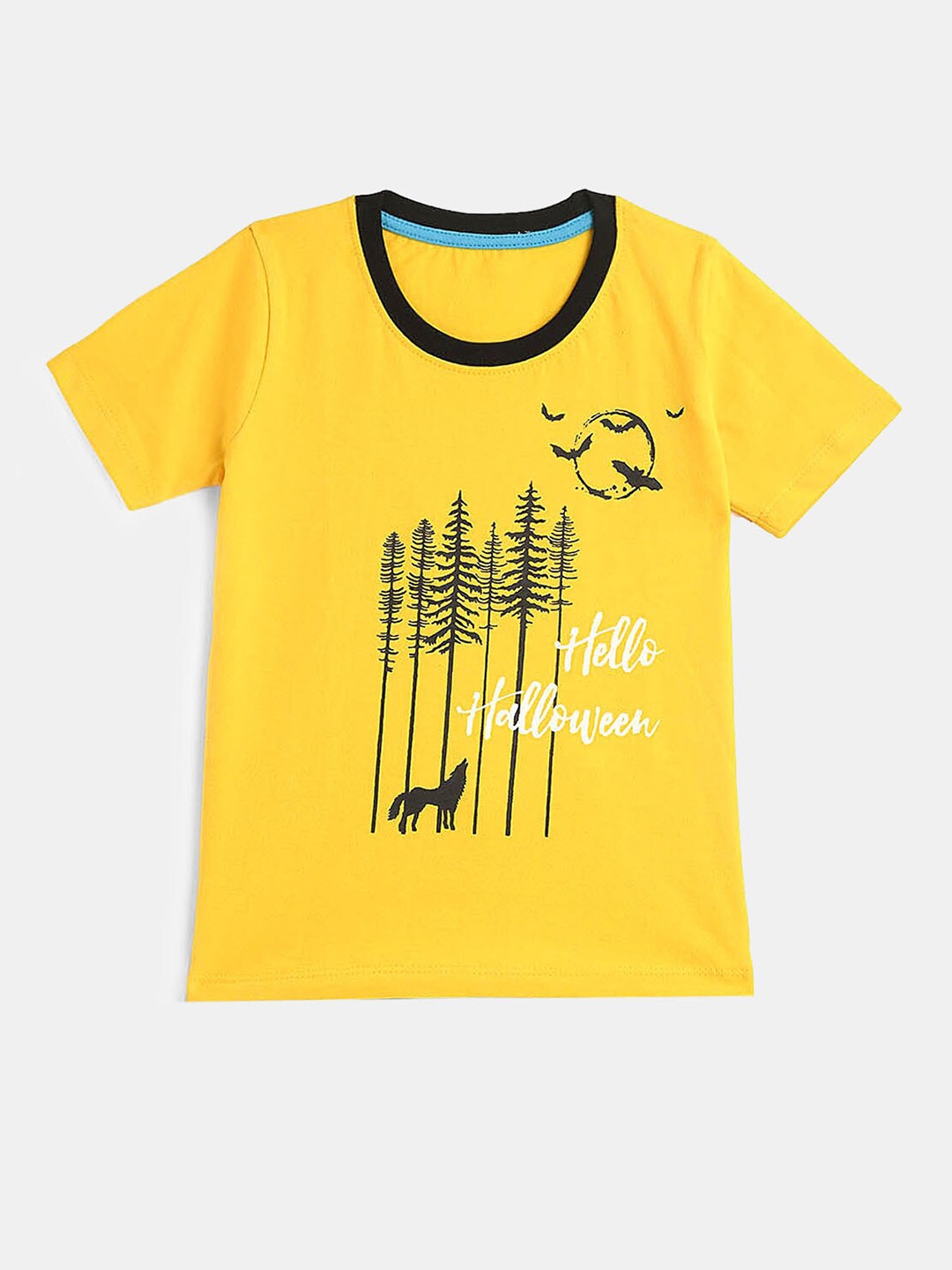 

YK Boys Yellow & Black Printed Round Neck Pure Cotton T-shirt