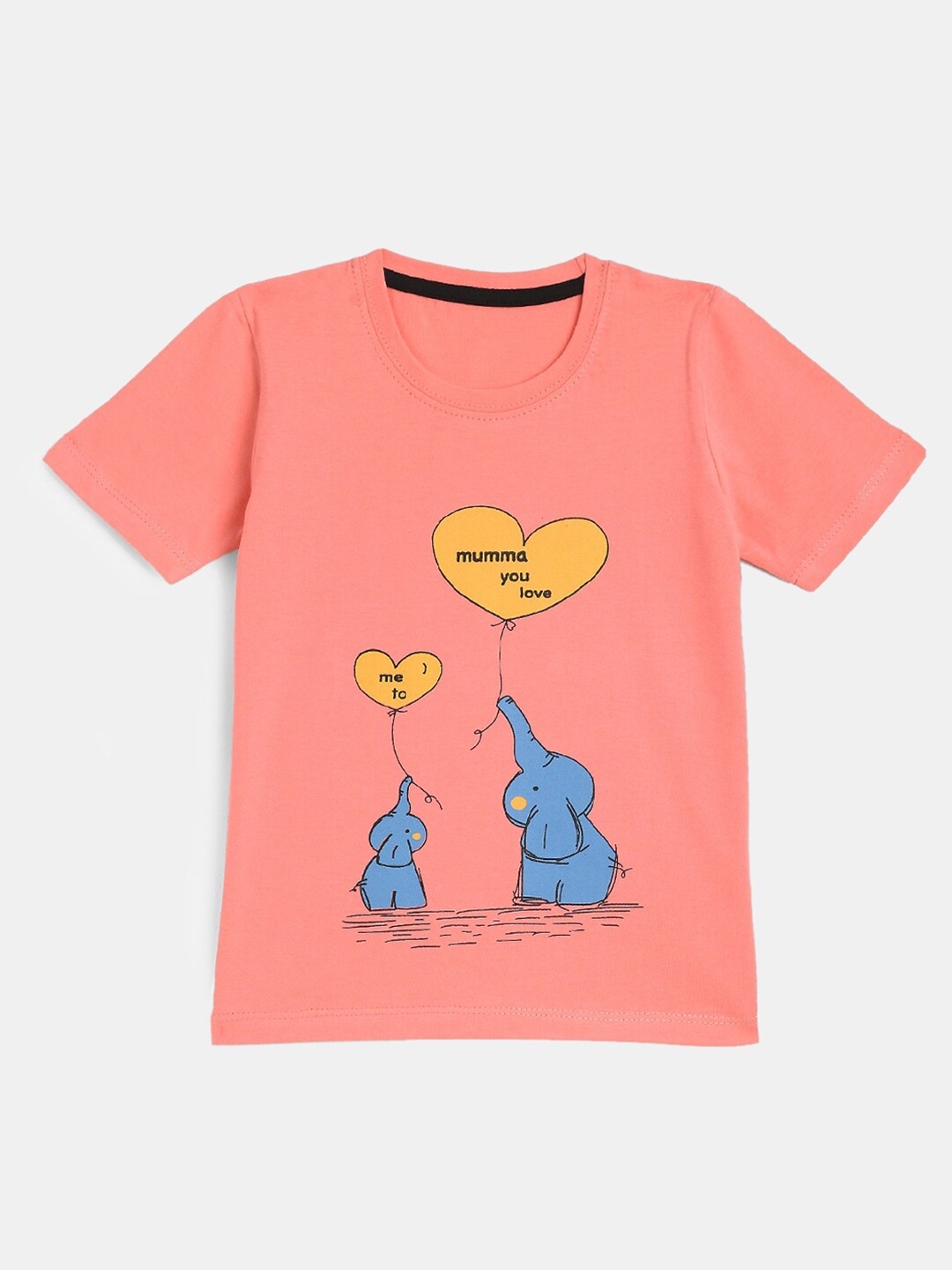 

YK Girls Peach-Coloured Printed Pure Cotton Applique T-shirt