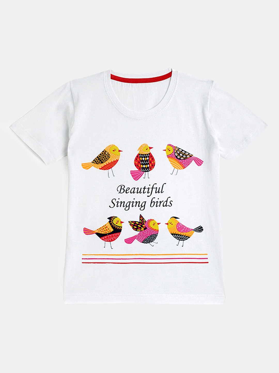 

YK Girls White Printed Pure Cotton Applique Outdoor T-shirt