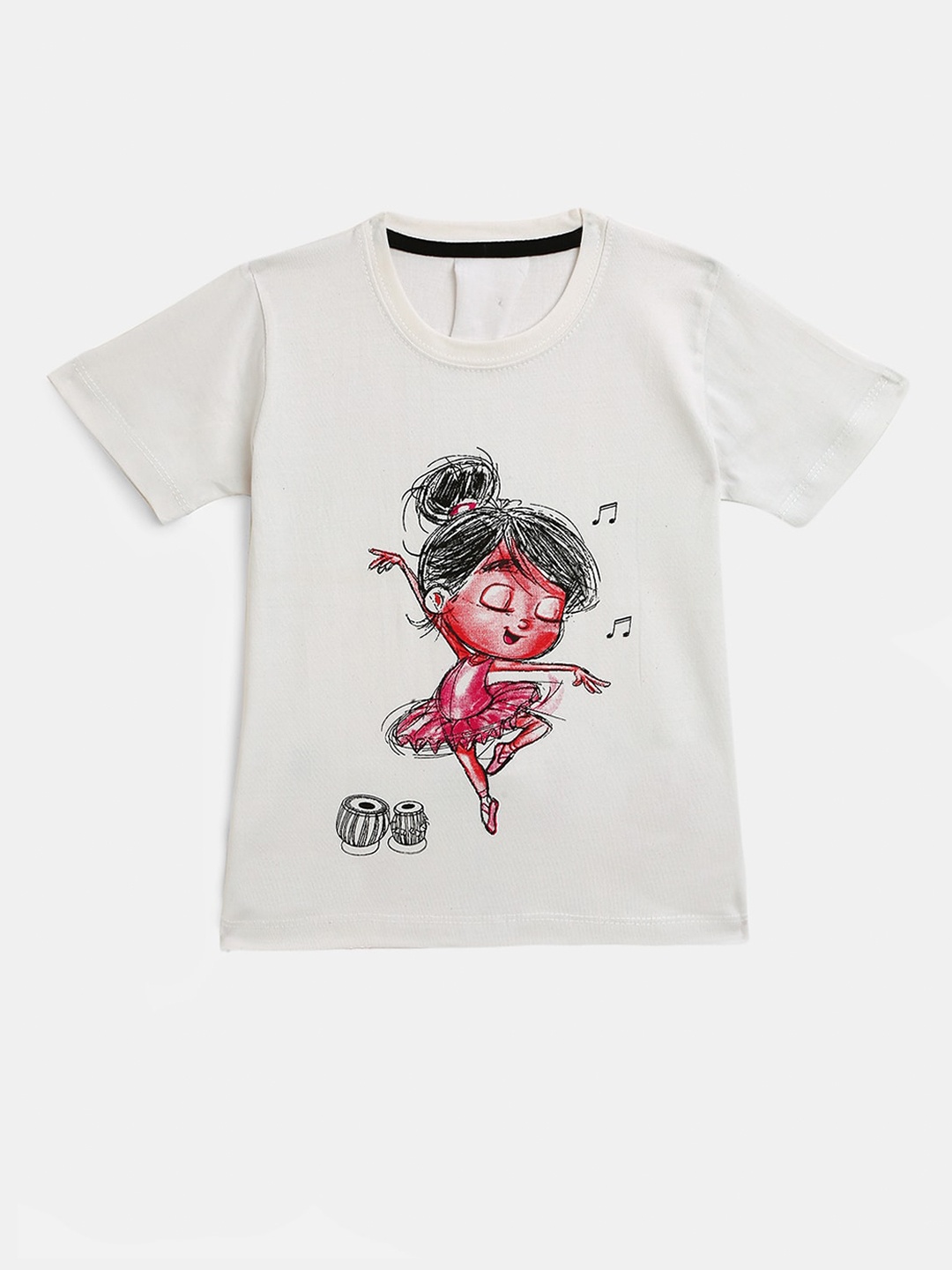 

YK Girls White Printed Pure Cotton T-shirt