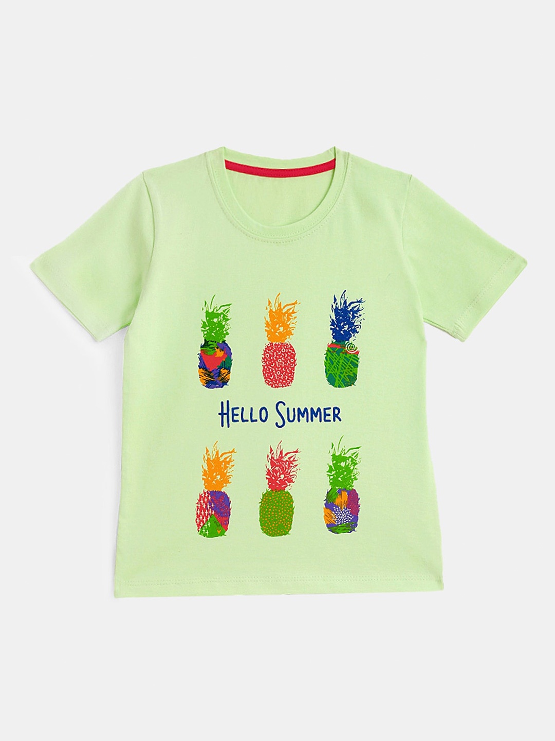 

YK Girls Green Printed Pure Cotton T-shirt