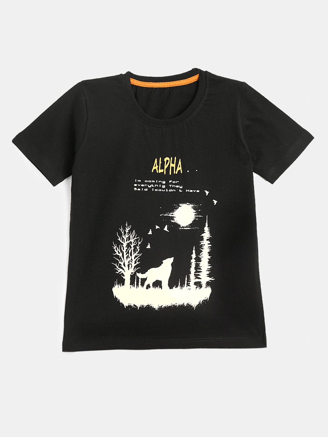 

YK Boys Black Printed Pure Cotton T-shirt