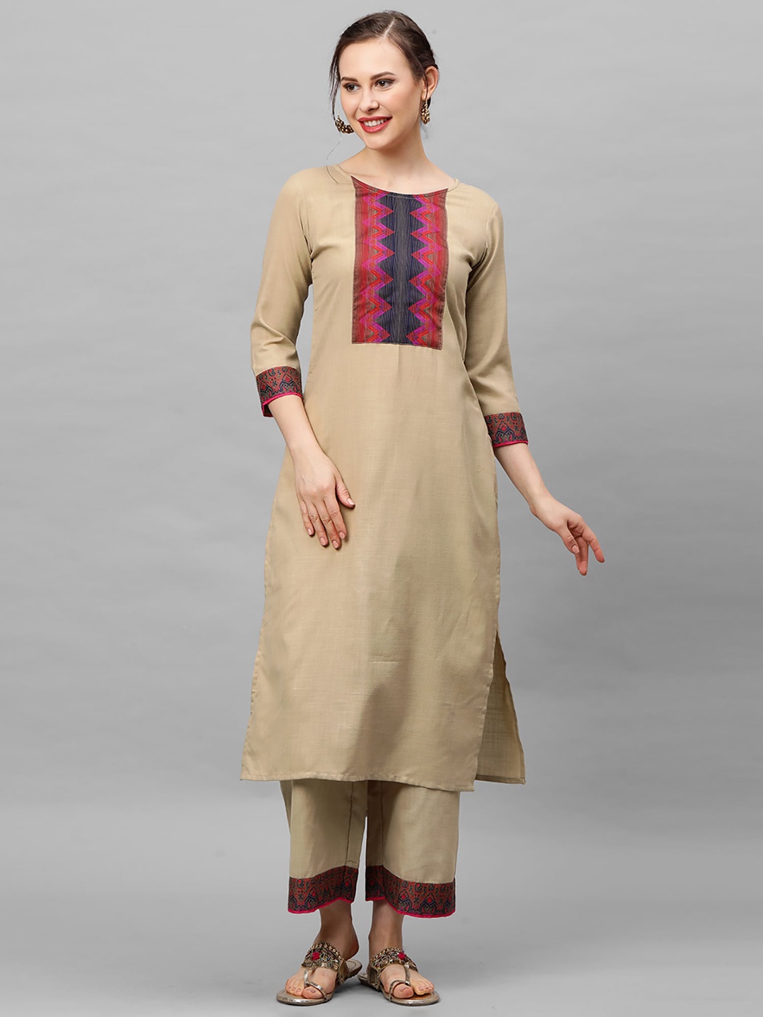 

Indo Era Women Beige Pure Cotton Kurta with Trousers