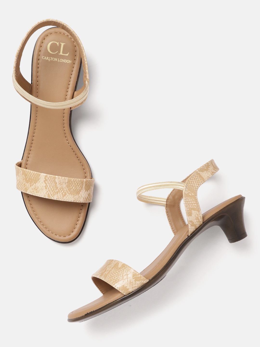 

Carlton London Beige Snakeskin Textured Block Heels