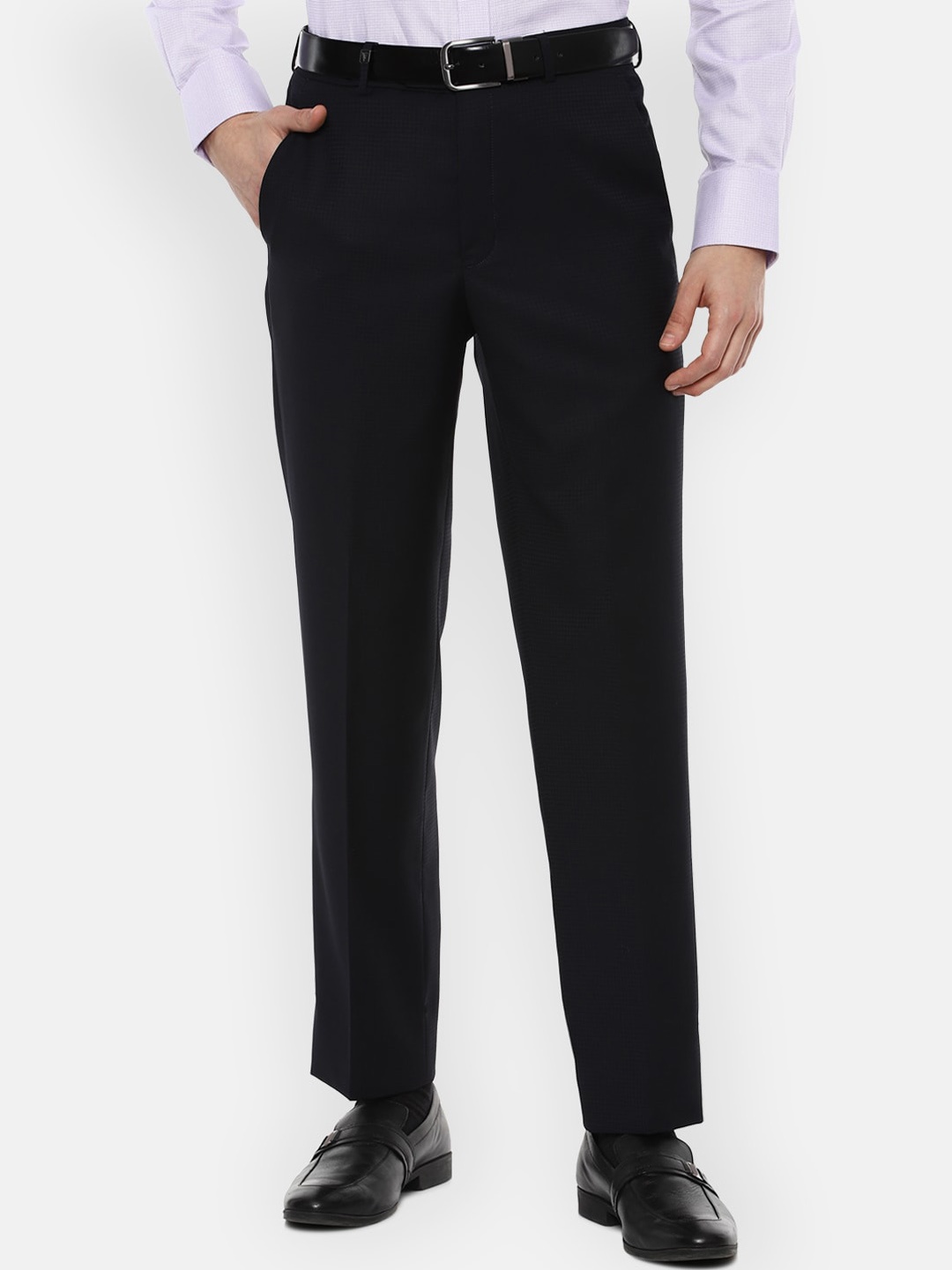 

Van Heusen Men Black Checked Trousers