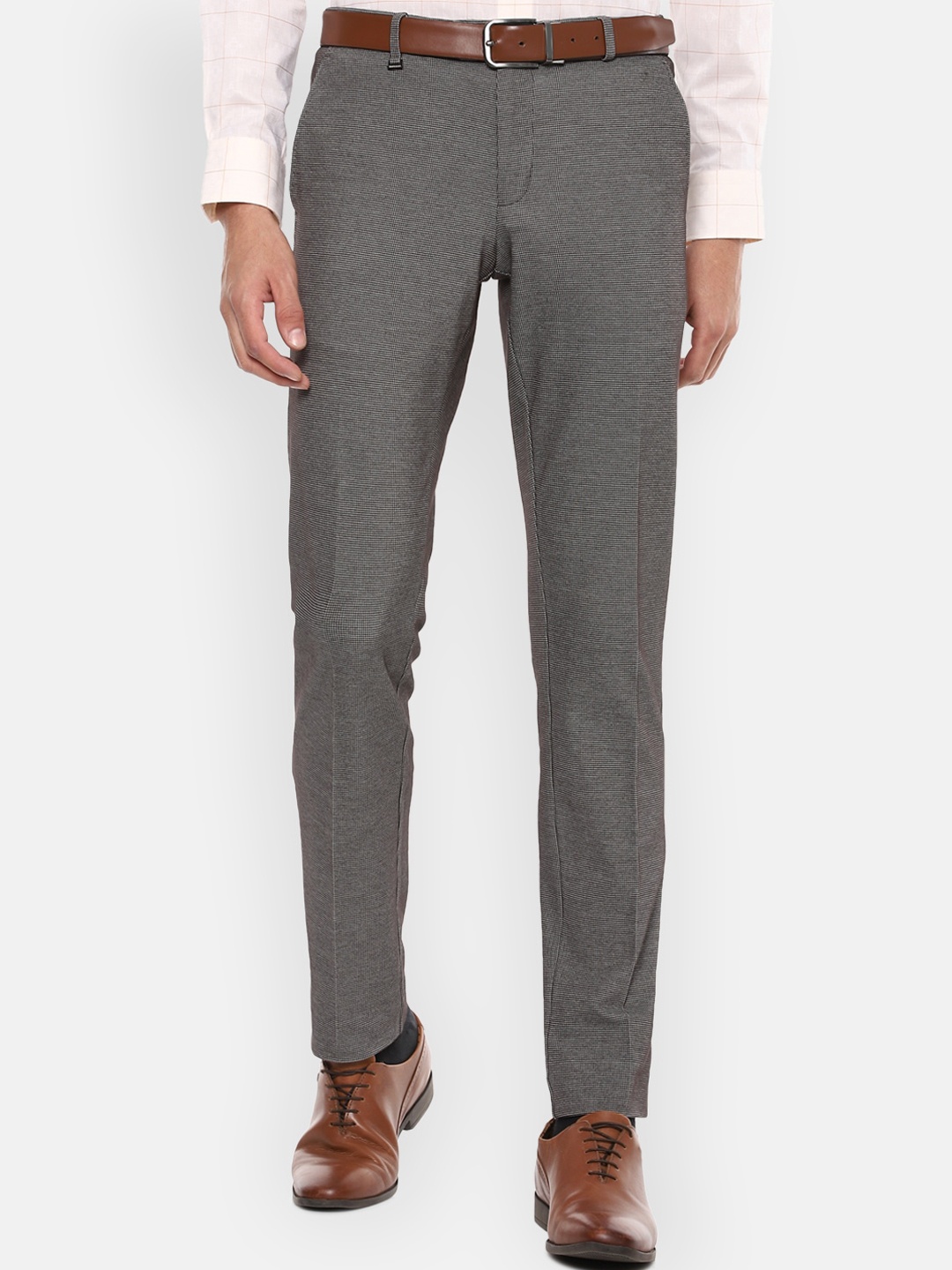 

Van Heusen Men Grey Self-Design Slim Fit Formal Trousers