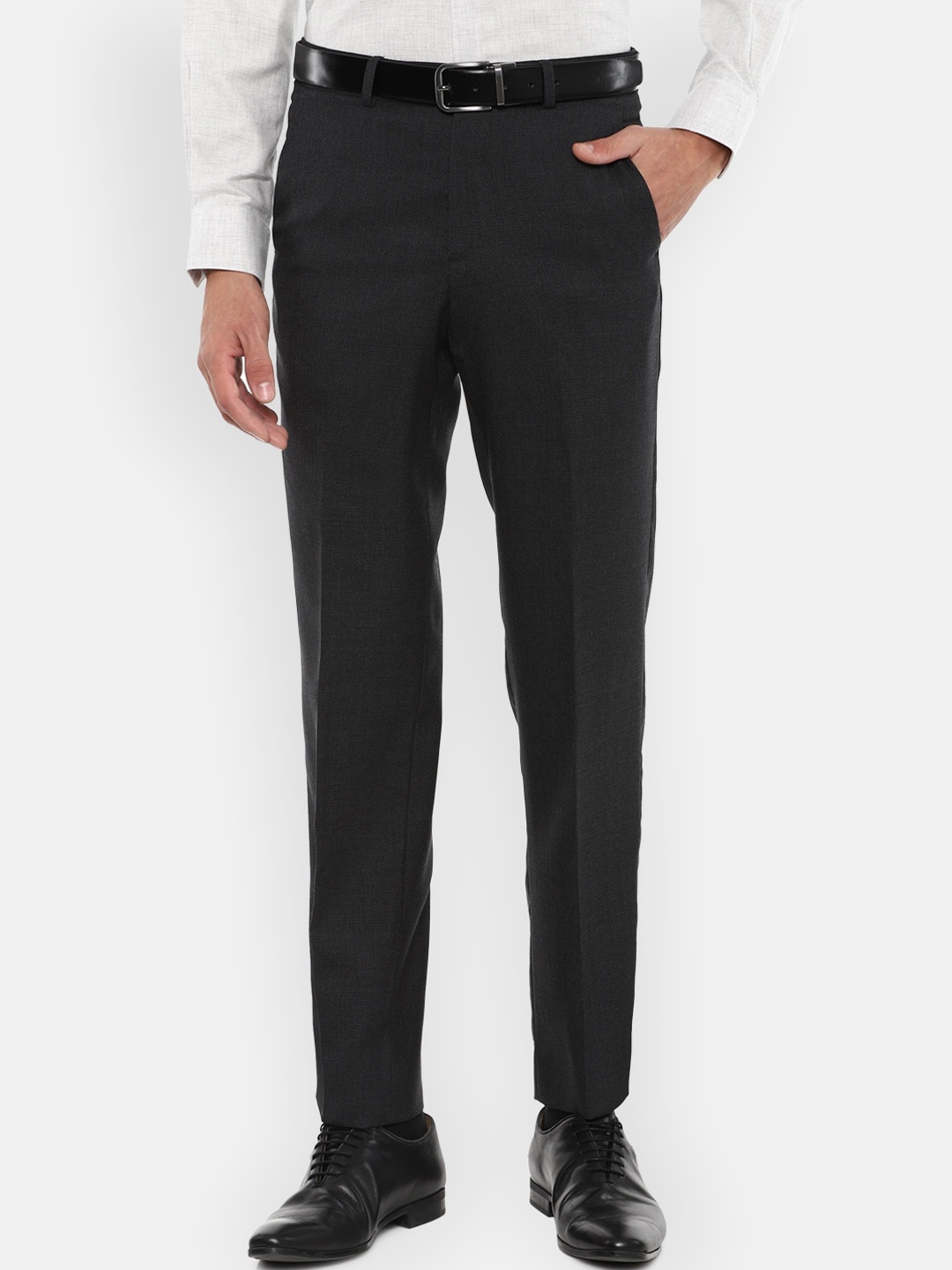 

Van Heusen Men Black Woollen Regular Fit Self-Design Formal Trousers