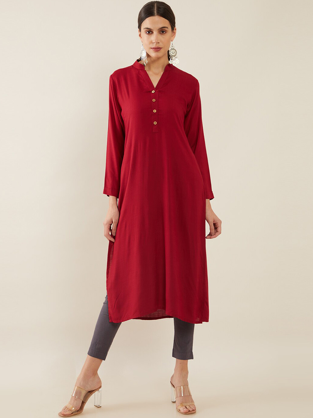 

Soch Women Maroon Solid Straight Kurta