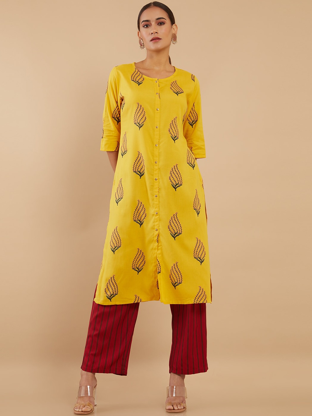 

Soch Women Yellow Ethnic Motifs Printed Kurta with Palazzos