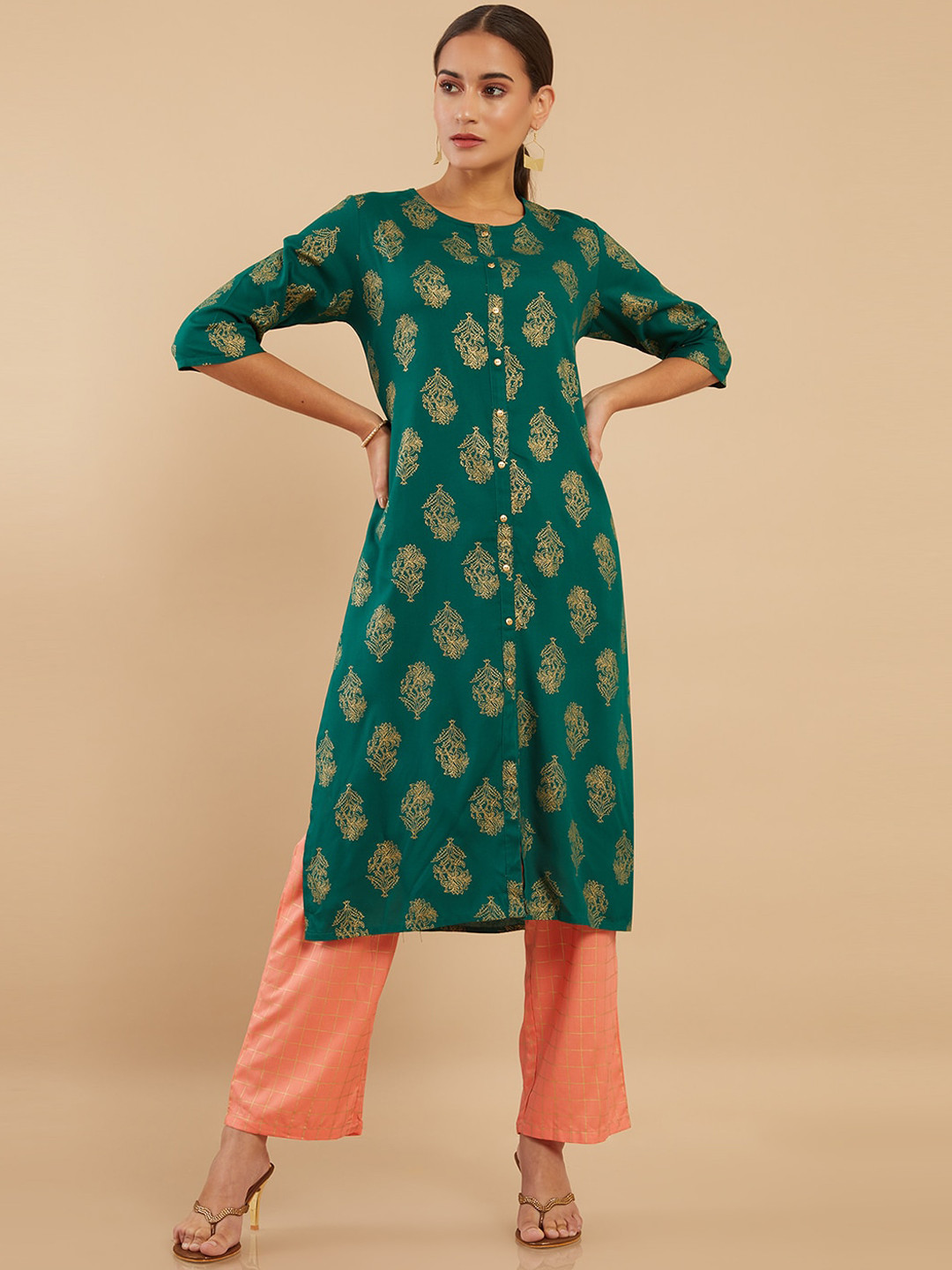 

Soch Women Green Ethnic Motifs Printed Kurta with Trousers
