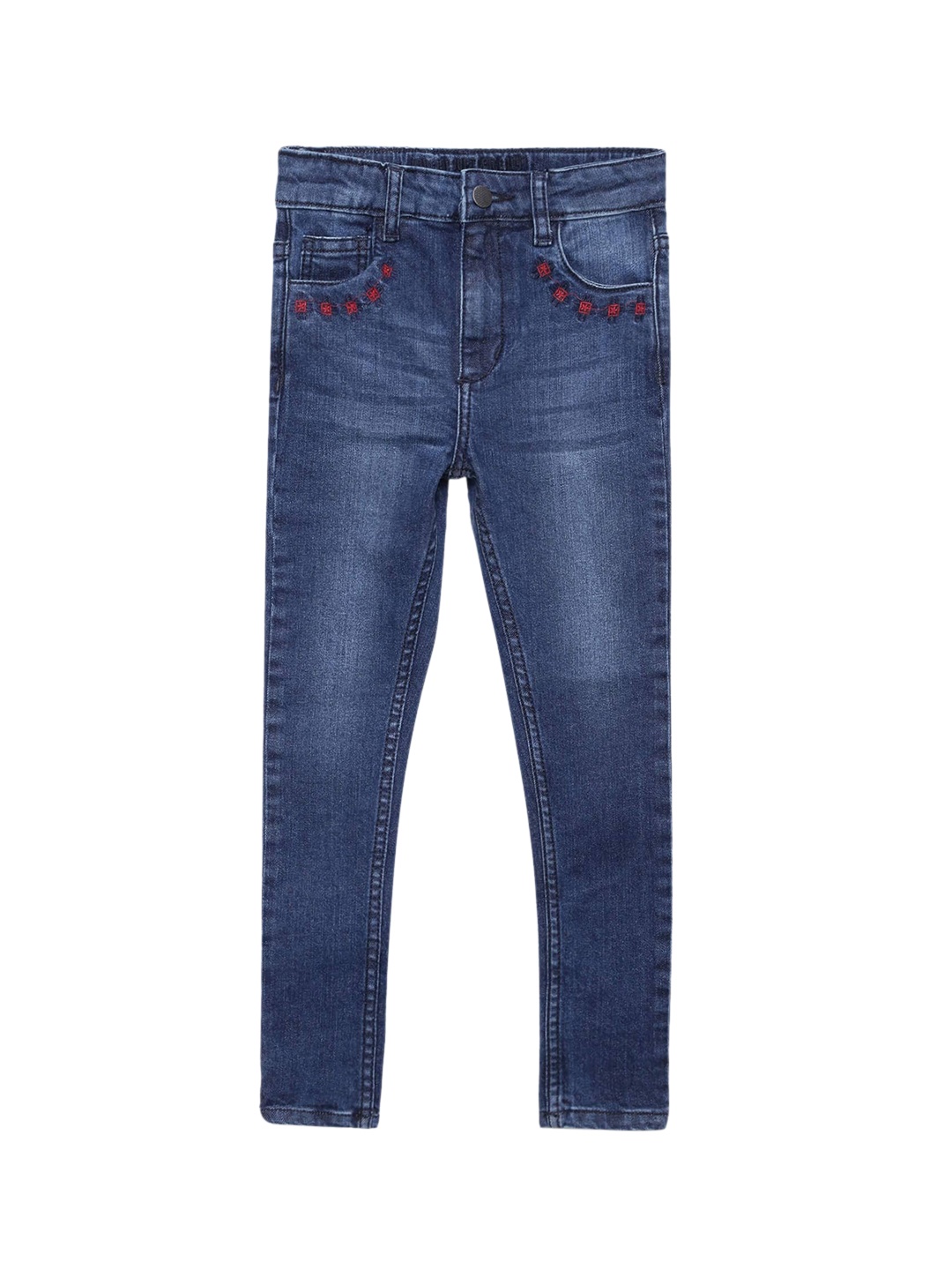 

UNDER FOURTEEN ONLY Girls Navy Blue Skinny Fit Light Fade Cotton Jeans