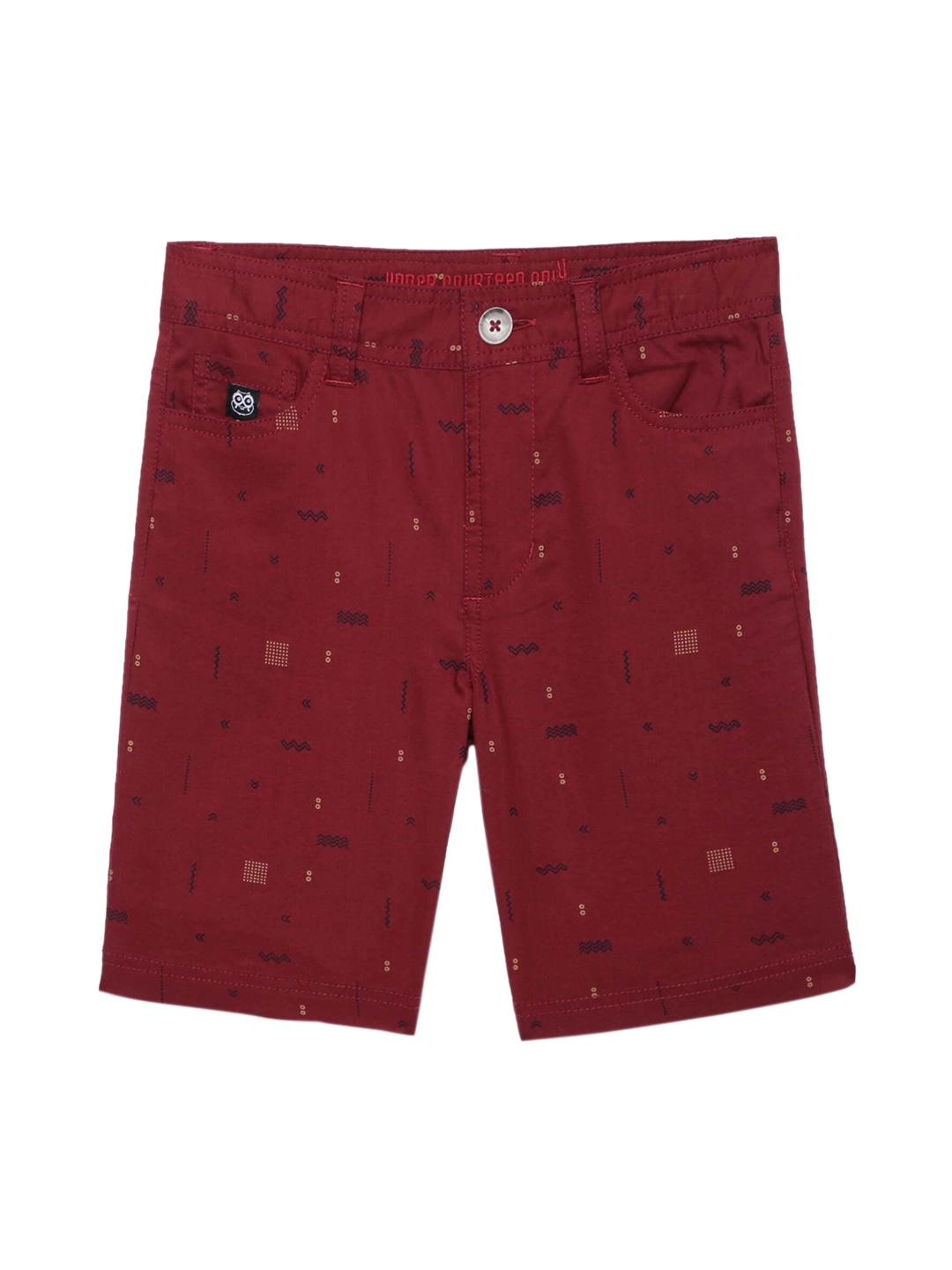 

UNDER FOURTEEN ONLY Boys Maroon Printed Cotton Shorts